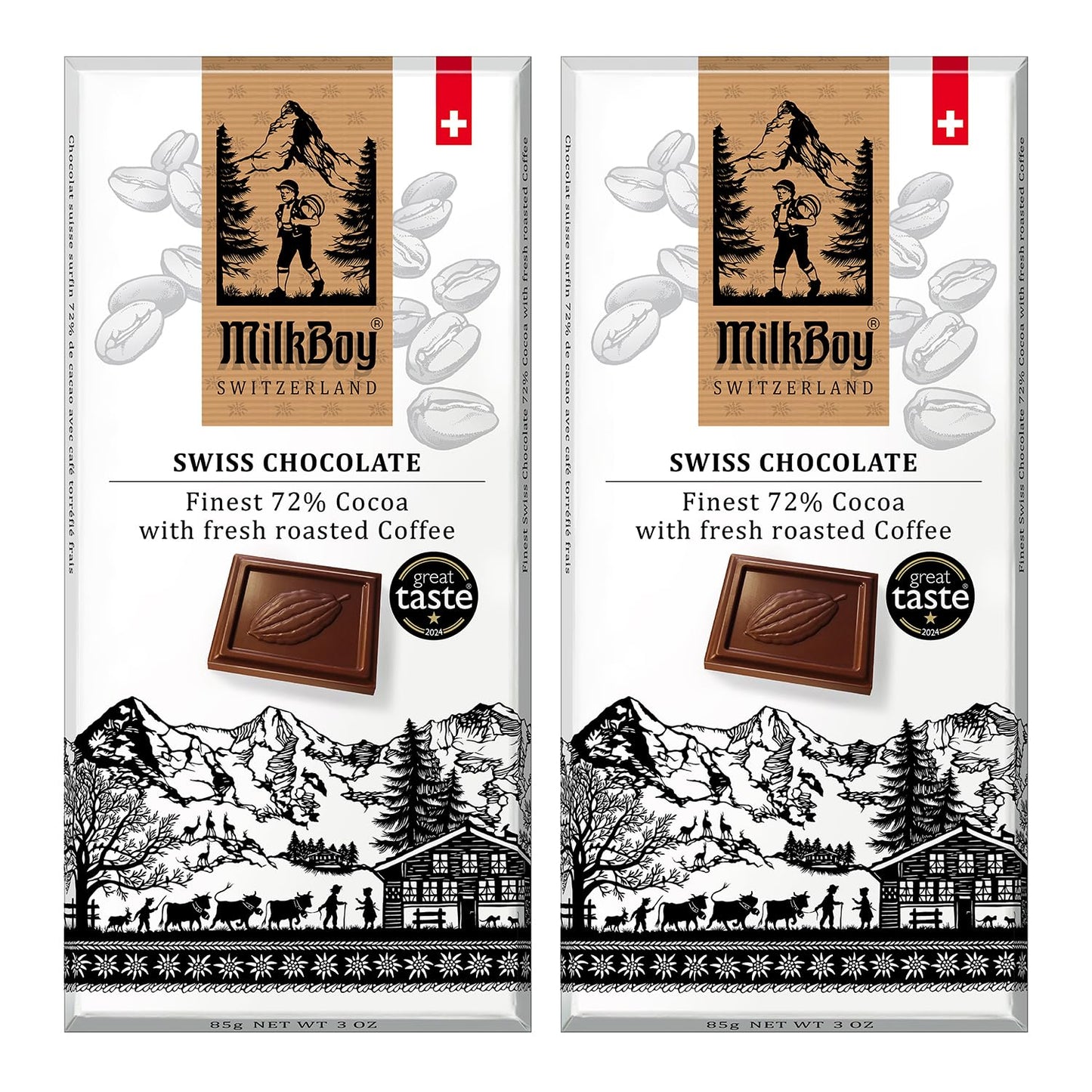 Milkboy Swiss Chocolates Dark Chocolates With Coffee - 72% Cocoa - Gourmet Dark Chocolate Bars - Made In Switzerland - Gluten Free - Sustainably Farmed - Non Gmo - Vegan - 3 Oz  Pack 2