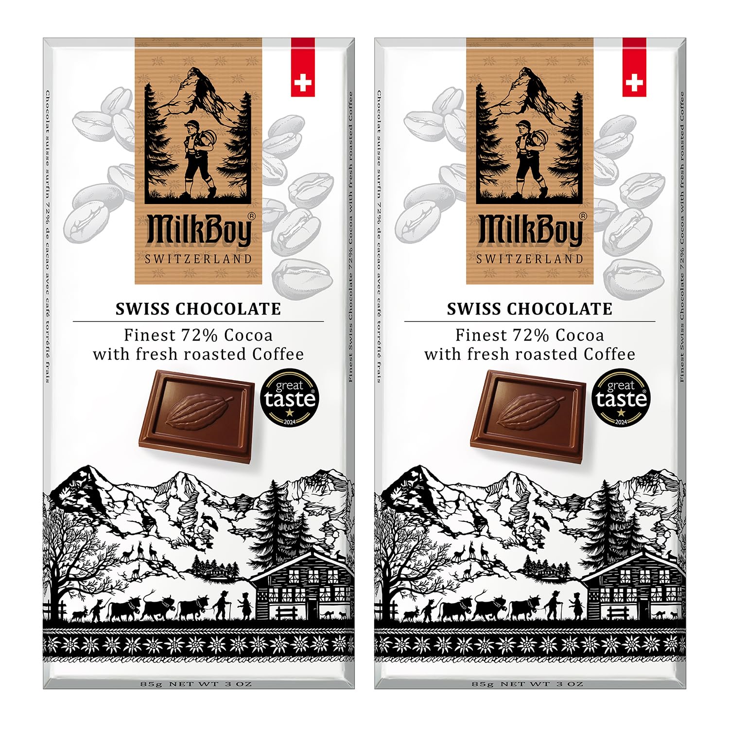 Milkboy Swiss Chocolates Dark Chocolates With Coffee - 72% Cocoa - Gourmet Dark Chocolate Bars - Made In Switzerland - Gluten Free - Sustainably Farmed - Non Gmo - Vegan - 3 Oz  Pack 2