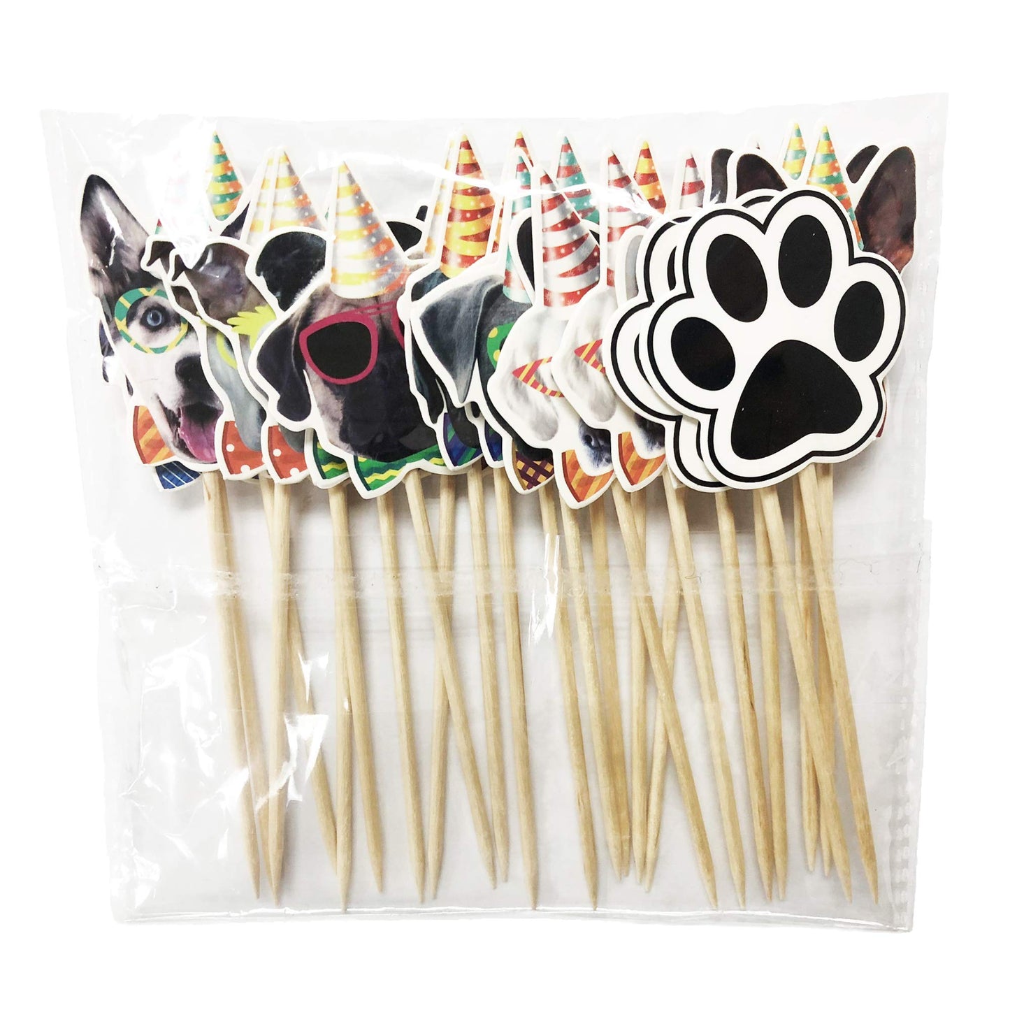 TSJ Dog Cupcake Toppers, 24PCS Paper Puppy Theme Birthday Decorations, Dog Toppers, Model CT-D