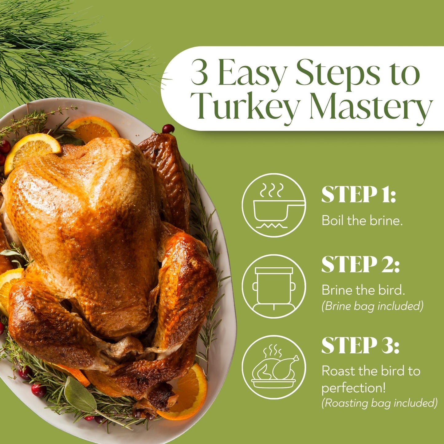 Dill Pickle Turkey Brine Kit - 12.75oz Brine Mix with Resealable Brining Bag & Oven Bag Included - Bold Pickle Juice Flavor for