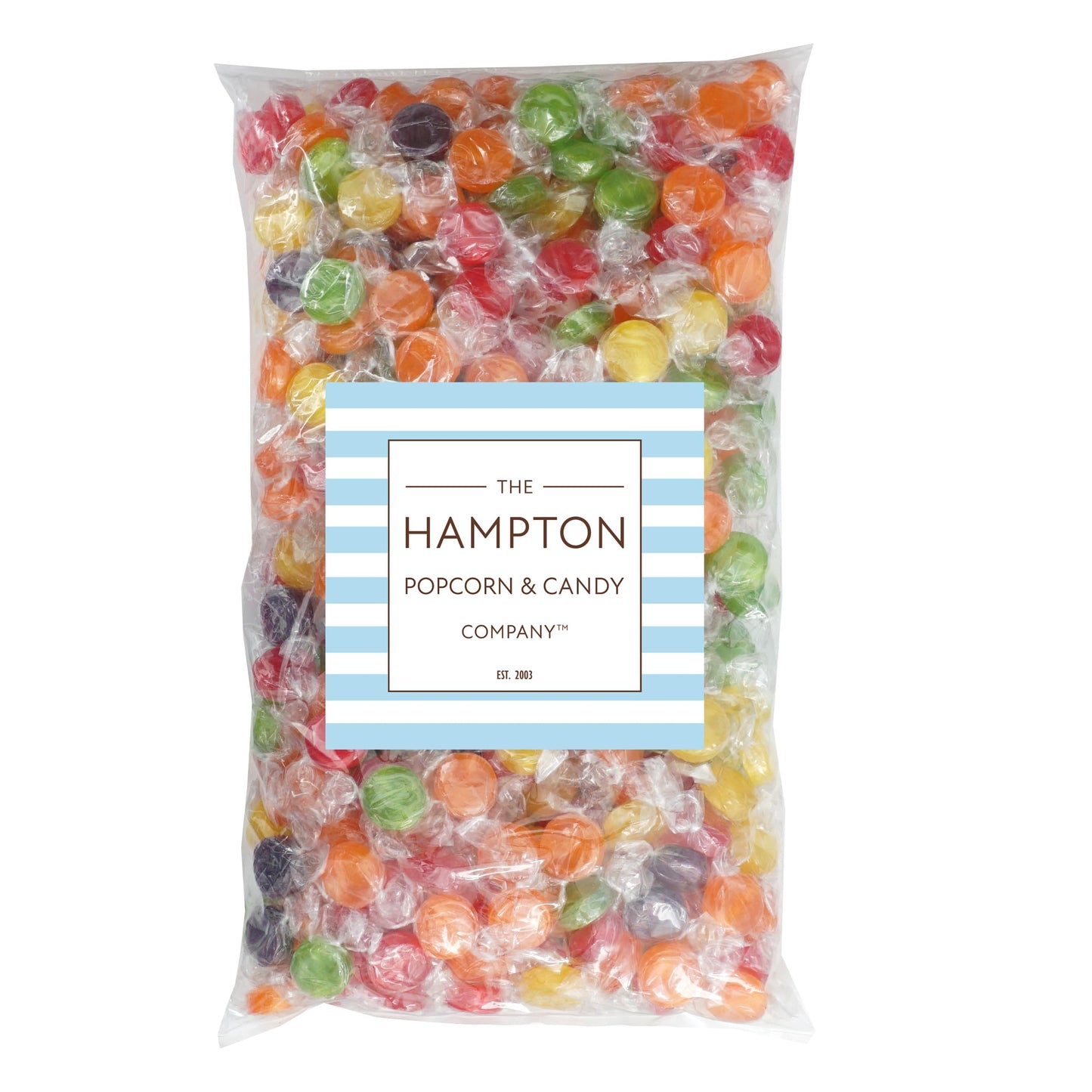 Assorted Fruit Hard Candy  5 Pound Bulk Candy (Approx. 375 pcs.)  Individually Wrapped Hard Candy  Fruit Discs Candy  The Hampton Popcorn & Candy Company