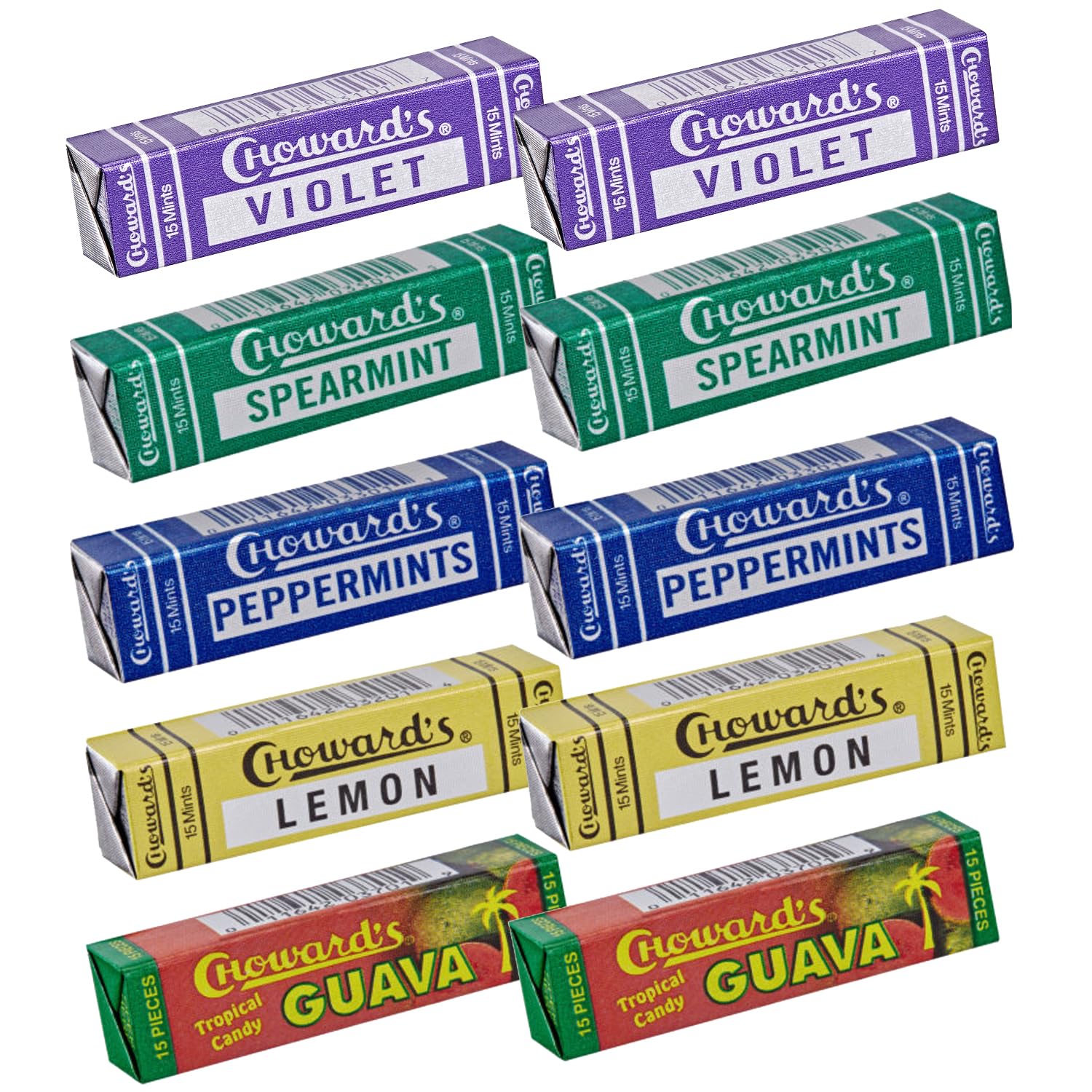 Choward's Mints Candy Variety Pack | Violet, Spearmint, Peppermint, Guava, and Lemon | Bold Aromatic Flavors | Perfect for Lunch