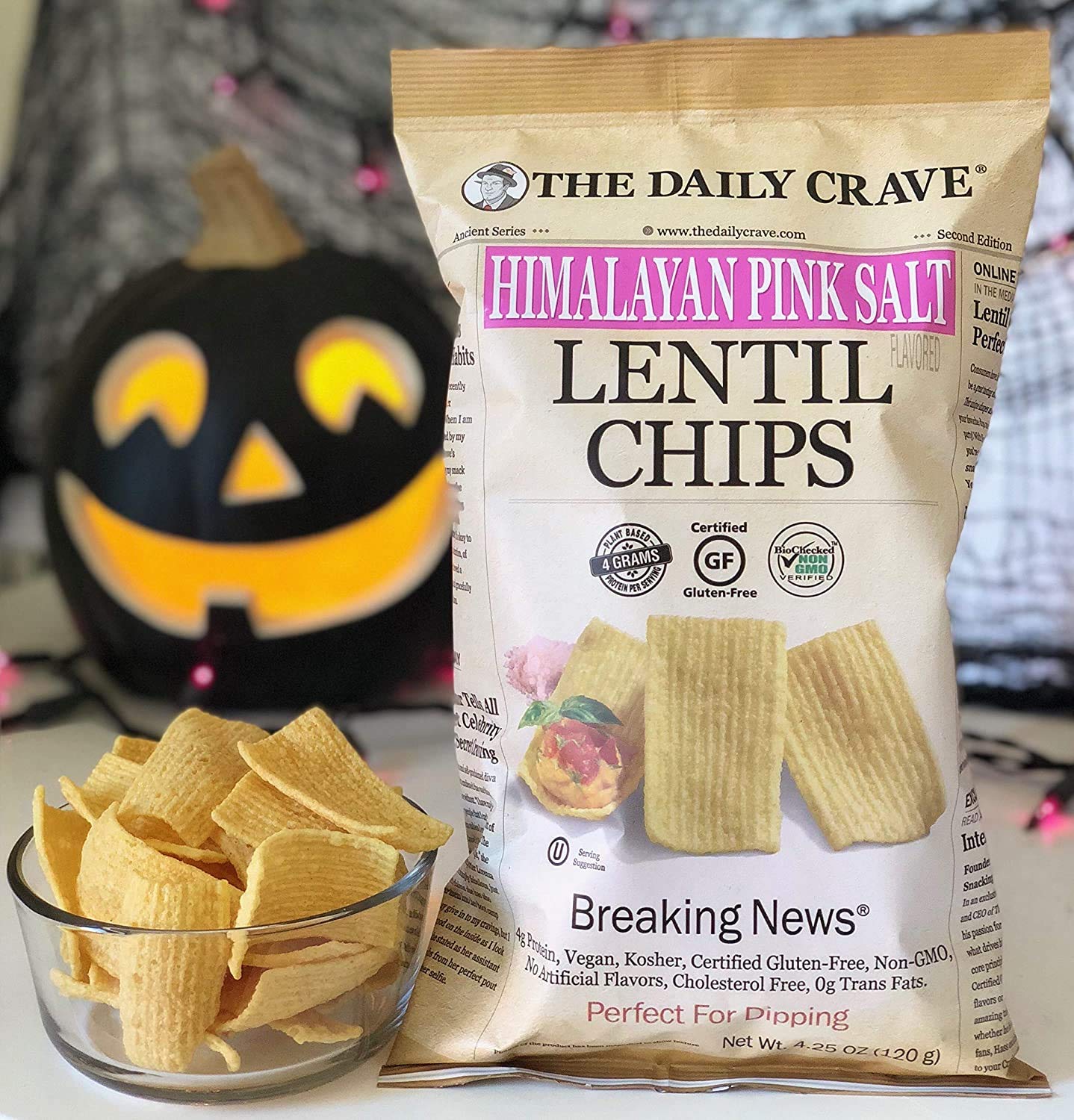 The Daily Crave Himalayan Pink Salt Lentil Chips, 4.25 Oz (Pack Of 8) 4 G Protein, Gluten-Free, Non-Gmo, Kosher, Crunchy