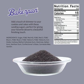 Bakerpan Black Sanding Sugar For Baking & Cookie Decorating - 5 Ounce Edible Black Sugar Sprinkles For Cookies, Cakes, Cocktails