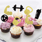 Ercadio 30 Pack Gym Workout Cupcake Toppers Glitter Biceps Dumbbells Kettlebells Abodominal Wheels Bodybuilding Cupcake Picks Fi