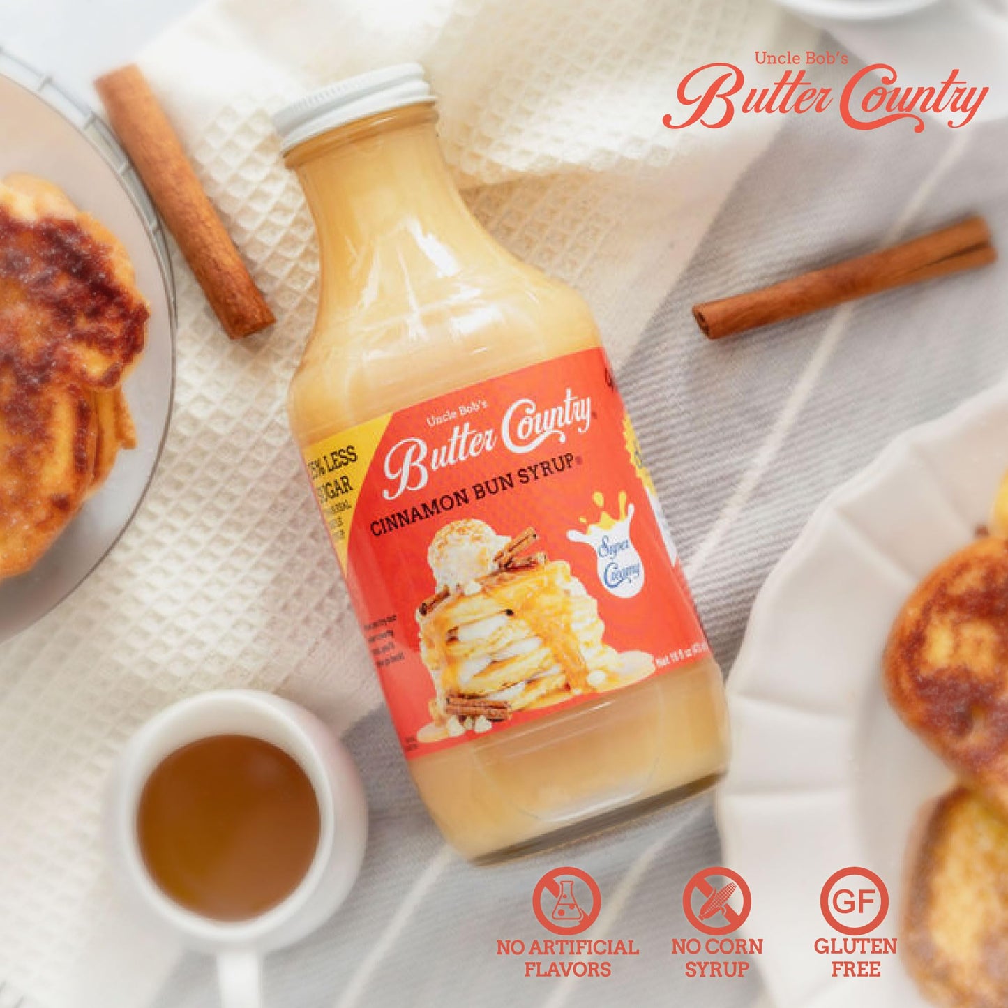 Rich & Creamy Buttermilk Syrup Cinnamon Bun Flavor By Uncle Bob'S Butter Country 16 Fl Oz/2 Pack