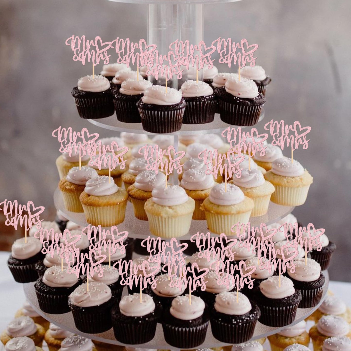 36 Pcs Mr & Mrs Cupcake Toppers With Love Heart Glitter Cupcake Picks Wedding Engagement Cake Decorations For Wedding, Bridal Sh
