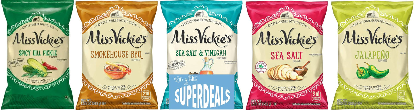 Kettle Cooked Potato Chips By Miss Vickie'S Value Pack Bundled By Superdeals | 1.375 Oz Bag | Supreme 5 Flavor Variety Pack Incl