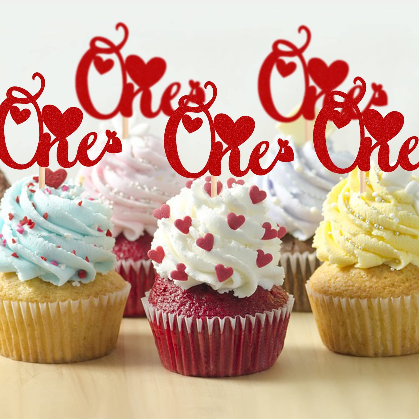 24 Pcs One Cupcake Toppers With Love Glitter Sweet Valentine'S Day 1St Birthday Party Cupcake Picks Wedding Anniversary Valentin