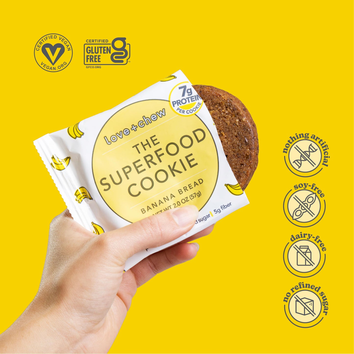 Love + Chew Tasty, Gluten Free Cookies - Banana Bread 10 Count - Vegan - Healthy, Paleo, Non GMO Snacks - Individually Wrapped,