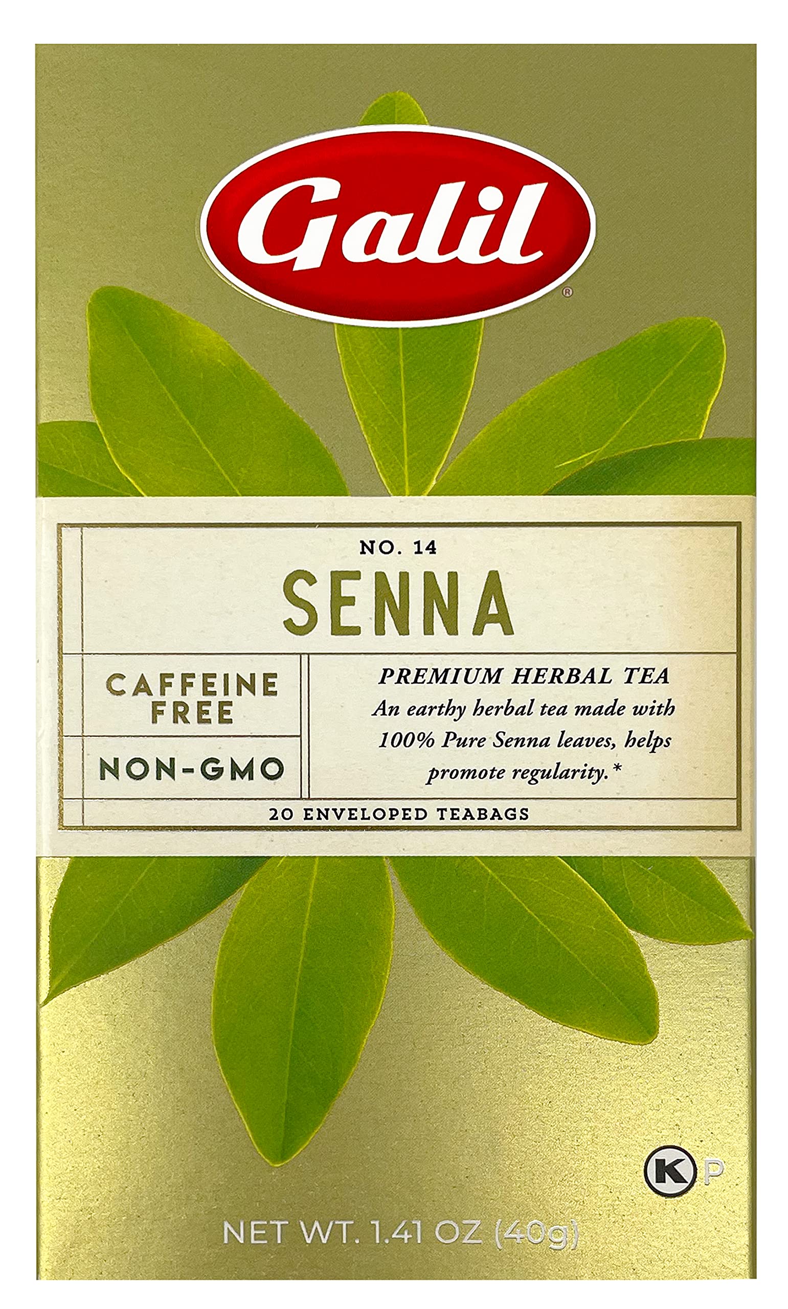 Galil Senna Tea - Caffeine-Free Herbal Tea, Non-GMO, Kosher, 20 Count Boxes, 1.41 Oz, Pack of 6