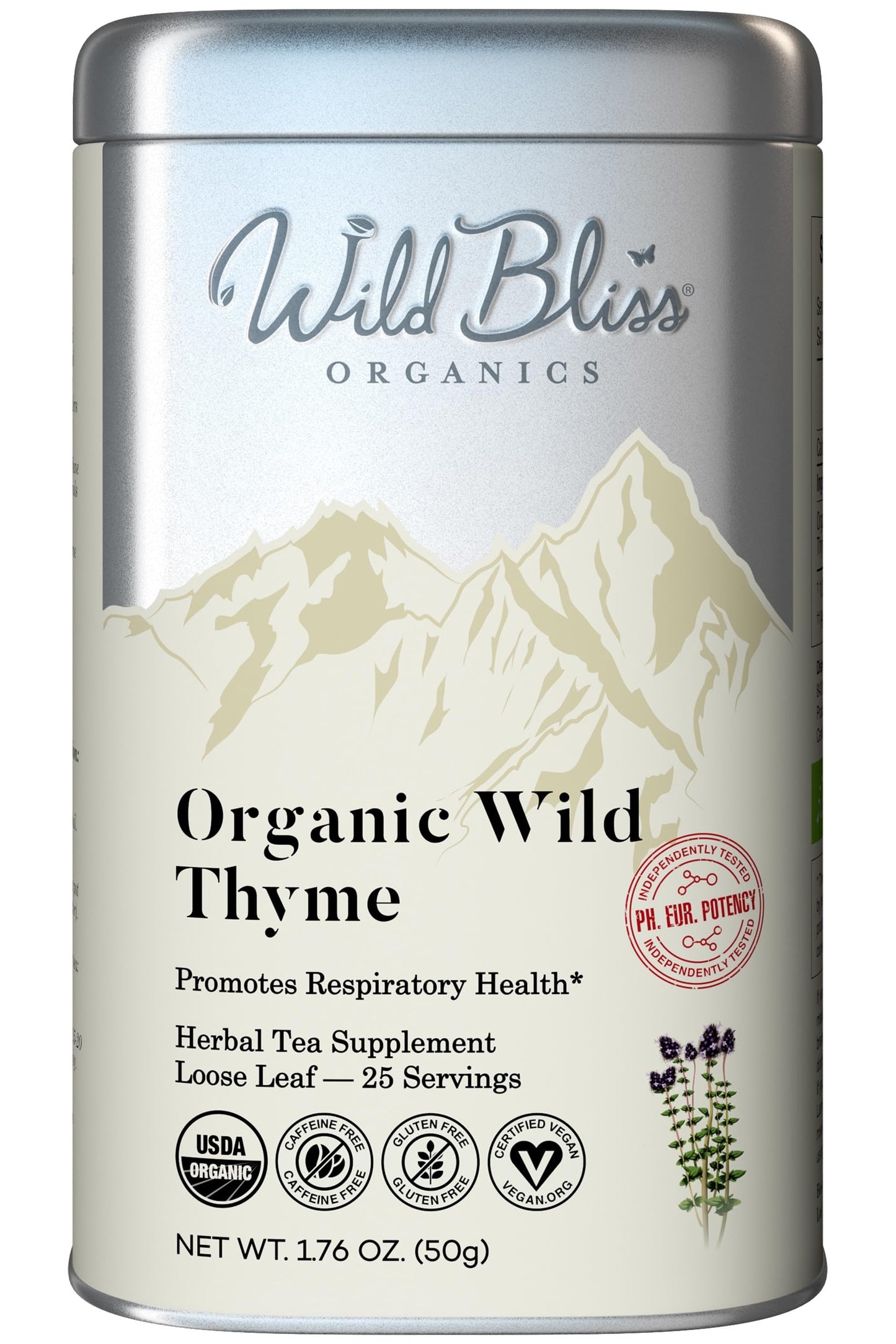 Wild Bliss Organic Wild Breckland Thyme Tea - Caffeine Free Loose Leaf Herbal Tea - Resipratory And Digestion Support - 1.76 Oz - 25 Servings