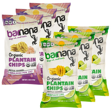 Barnana Plantain Chips Variety Pack, Himalayan Sea Salt & Acapulco Lime, 100% Coconut Oil, Non-GMO, Vegan, 5oz, 6-Pack