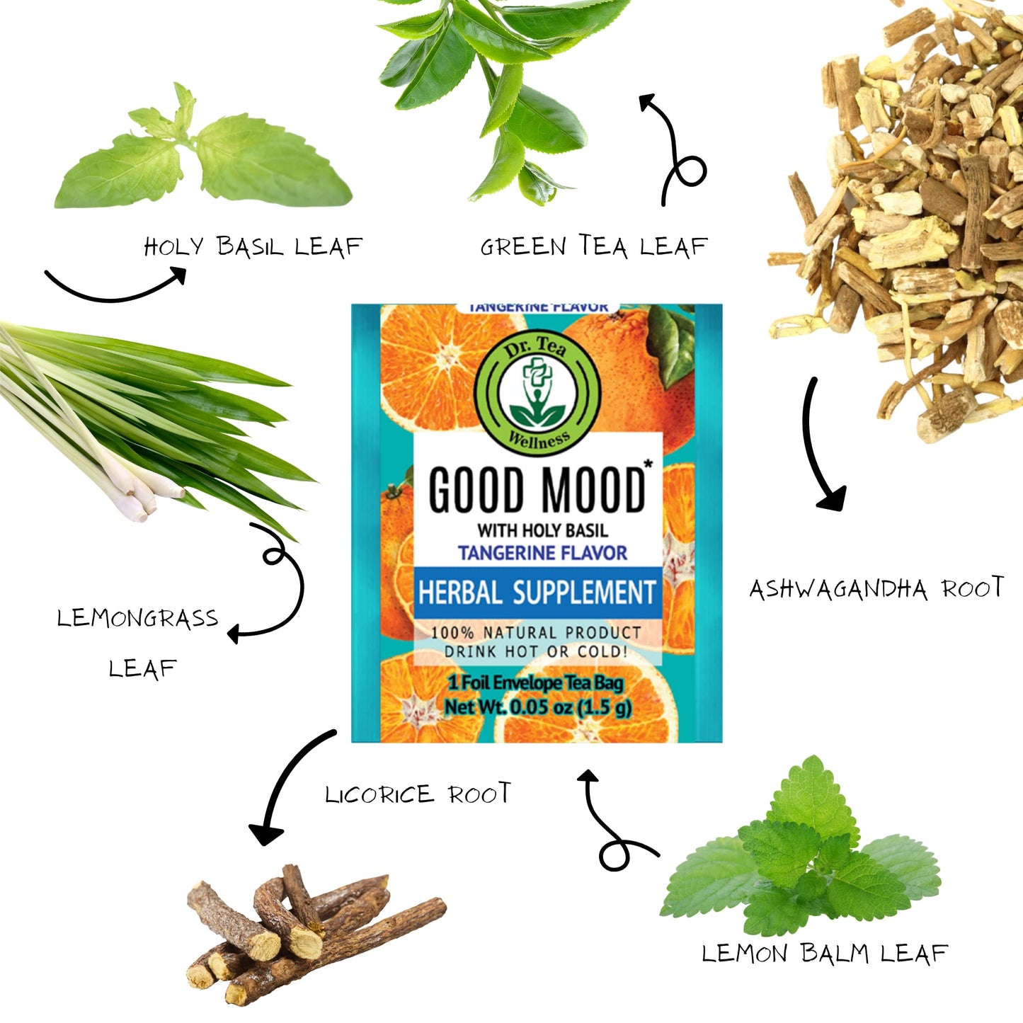 Dr. Tea Good Mood Tea With Holy Basil - Tangerine Flavor - 20 Tea Bags