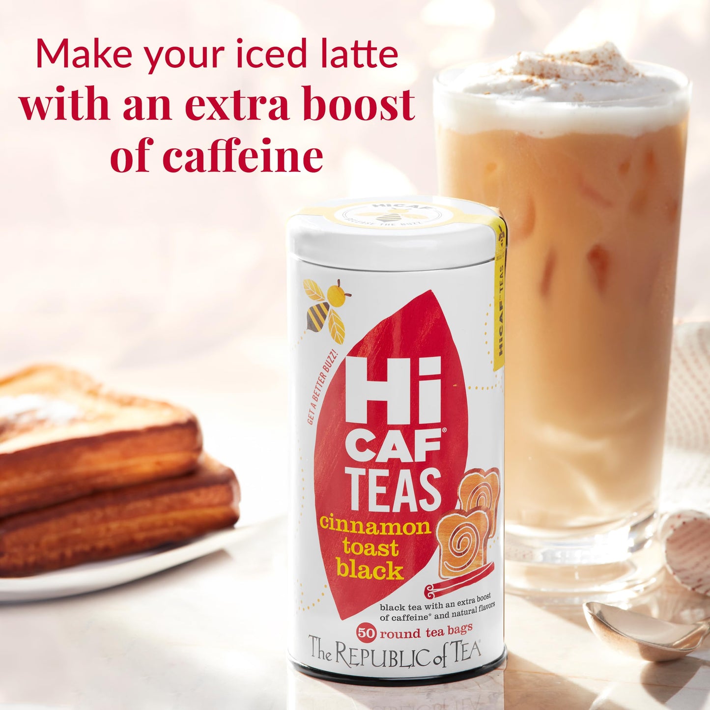 The Republic of Tea HiCAF Cinnamon Toast Black Tea, 50 Tea Bags, Caffeinated Spiced Tea