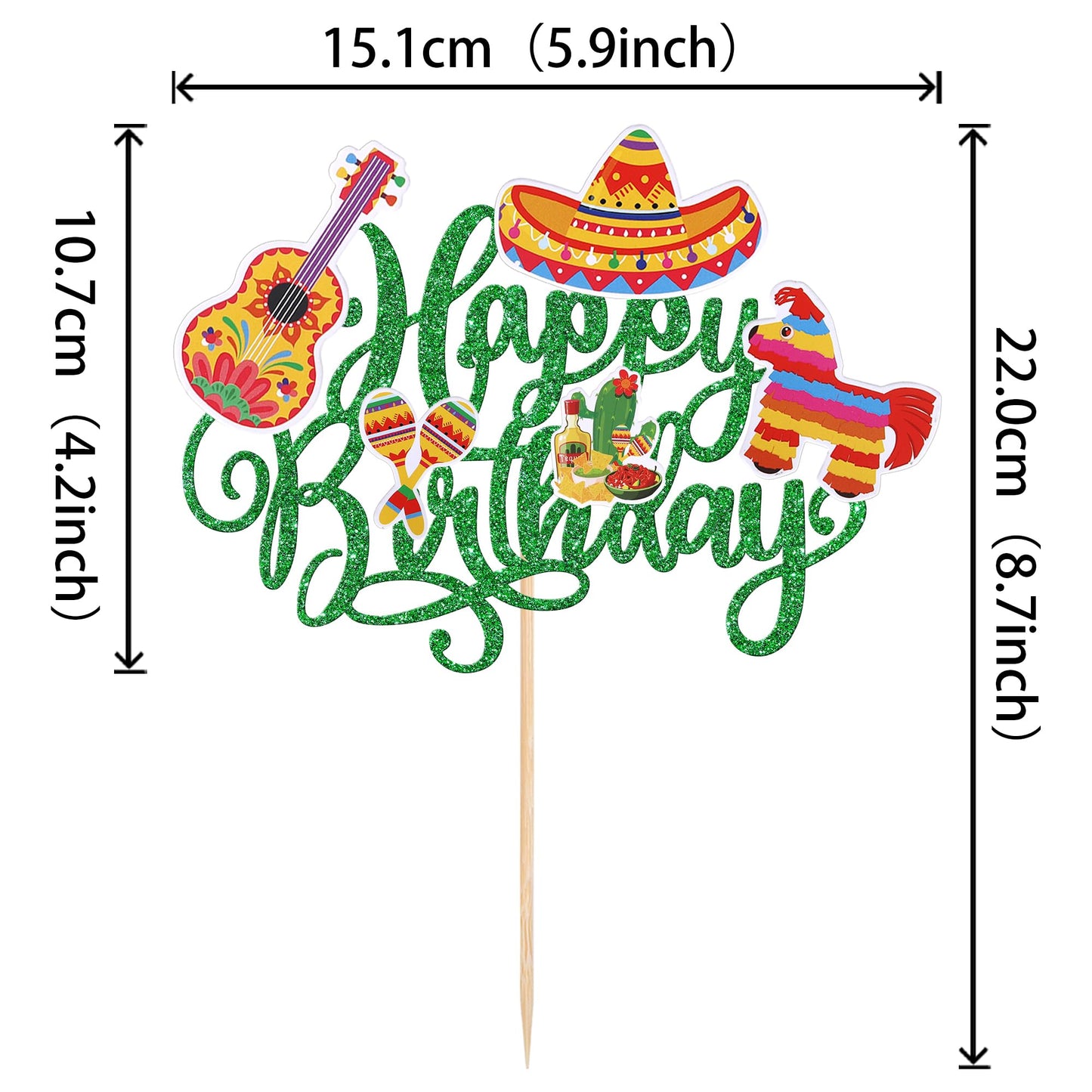 YCTHUNFISH Cake Topper, Cactus & Donkey Design, 5.9x8.7 inches, Paper/Bamboo, Green for Birthday/Mexican Fiesta Party