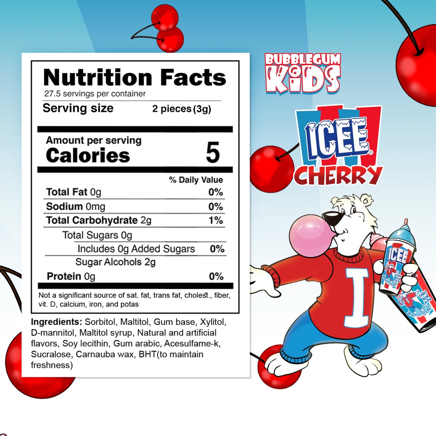 Bubblegum Kids Sugar Free Gum - Icee Bubble Gum For Kids And Adults - Xylitol Chewing Gum Sugar Free - Aspartame Free, Vegan Fri