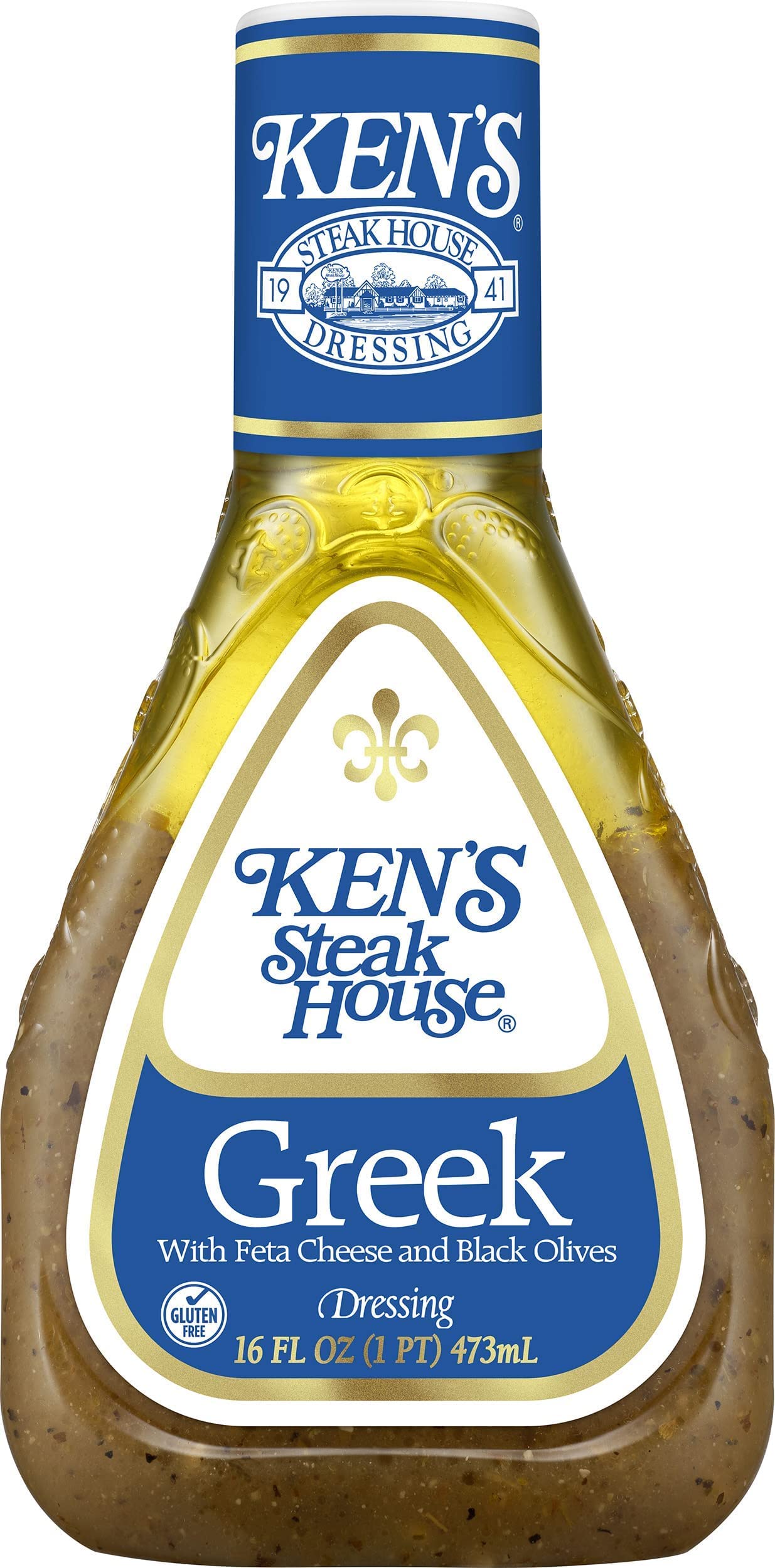 Kens Steakhouse Dressing, Greek Dressing with Feta Cheese & Black Olives, Gluten Free Dressing for Salads or Marinades 16 Fl Oz 