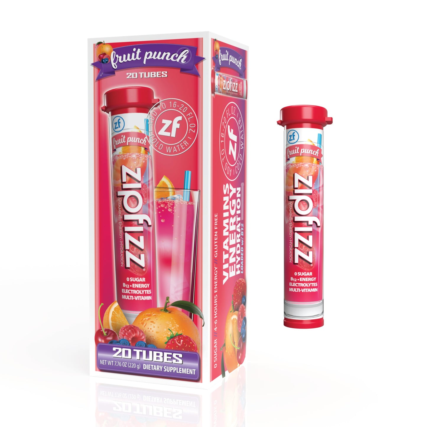 Zipfizz Energy Drink Mix, Electrolyte Hydration Powder with B12, Antioxidants, Electrolytes and Multi Vitamin, Fruit Punch (20 C