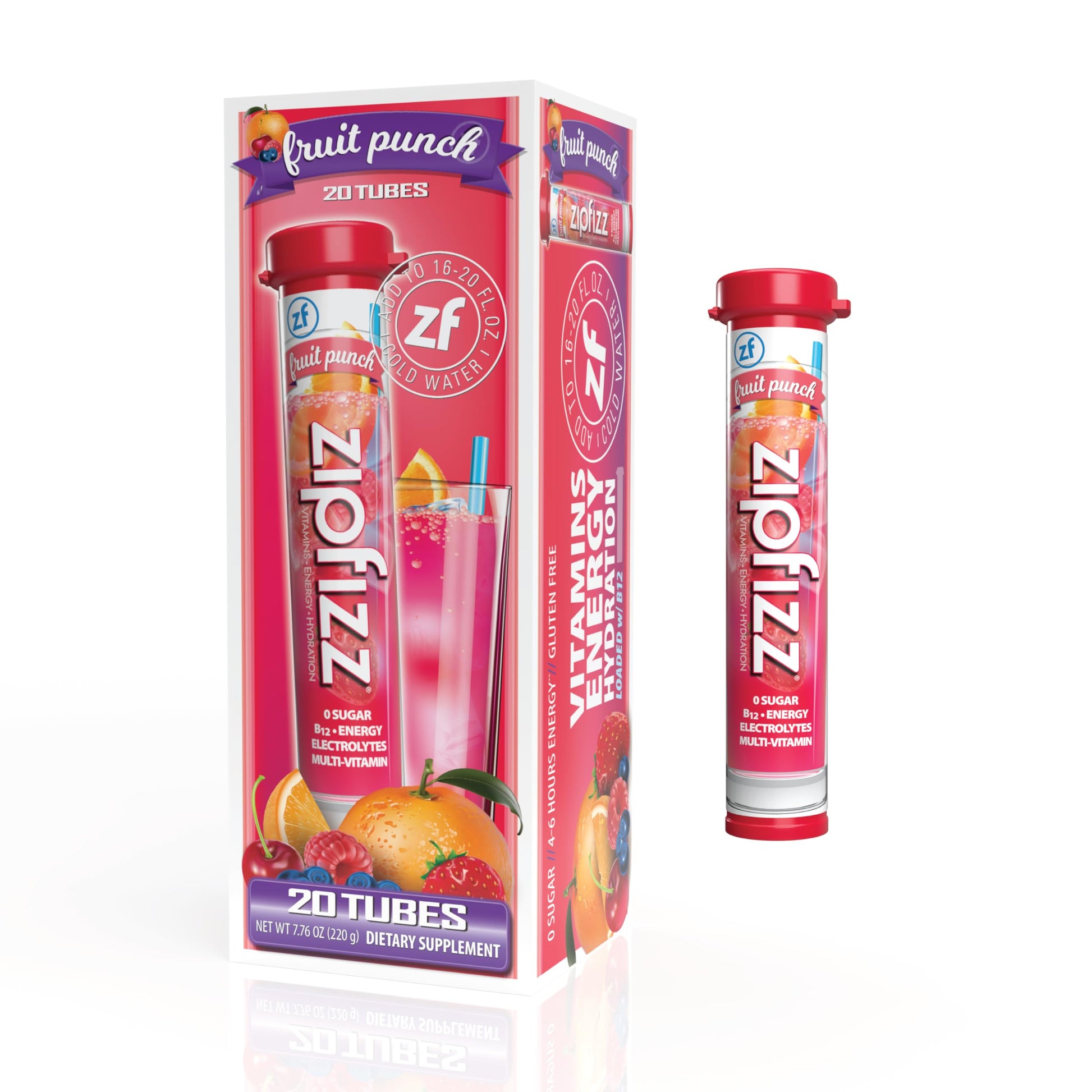 Zipfizz Energy Drink Mix, Electrolyte Hydration Powder with B12, Antioxidants, Electrolytes and Multi Vitamin, Fruit Punch (20 C