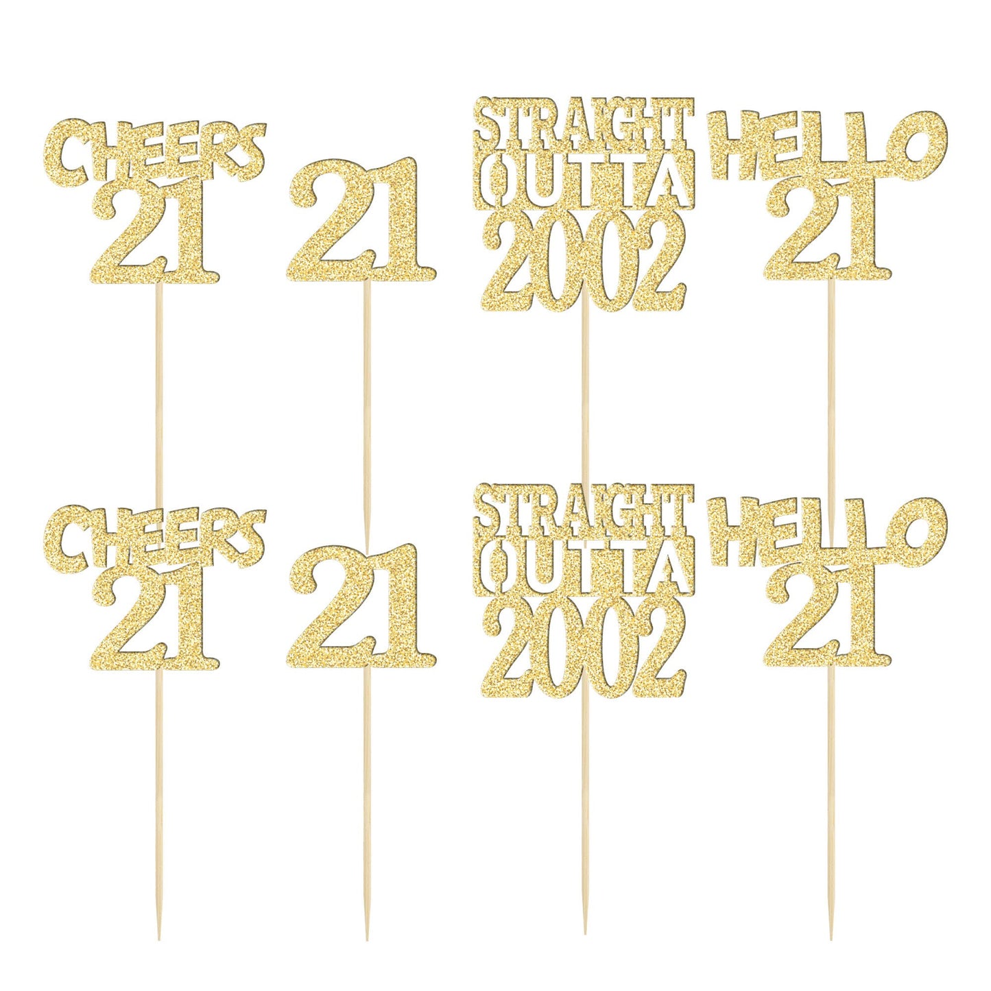 Gyufise 24Pcs Happy 21St Cupcake Toppers Glitter Twenty-One Straight Outta 2002 Cupcake Picks Cheers To 21 Years Birthday Cake D