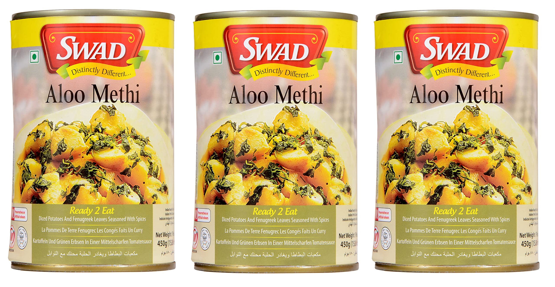 Swad Ready To Eat Aloo Methi Instant Mix Vegetarian Heat & Eat With No Added Preservative - 450 Grams (Pack Of 3)