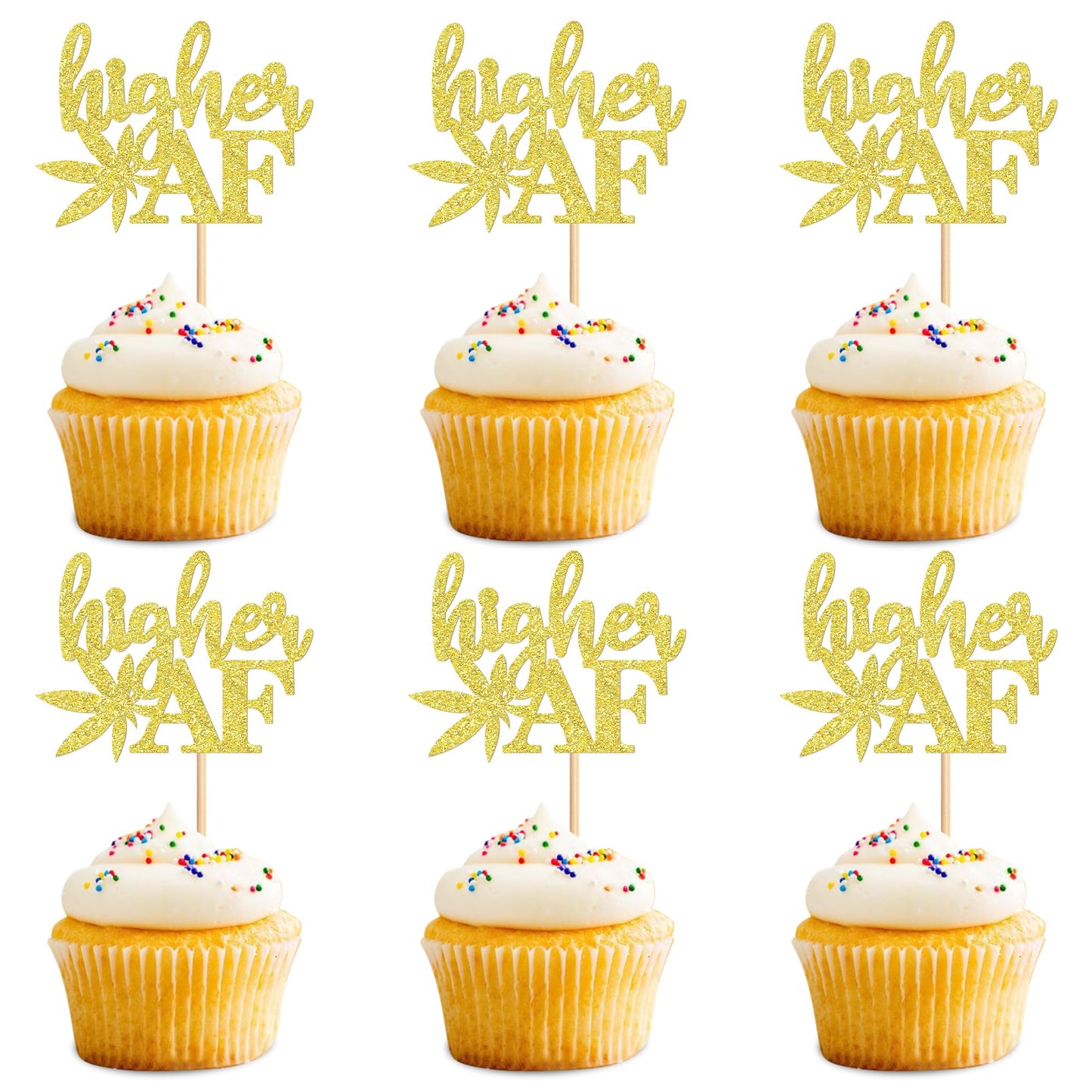 Ercadio Gold Glitter Cupcake Toppers - 24 Pcs Birthday Party Decorations Supplies