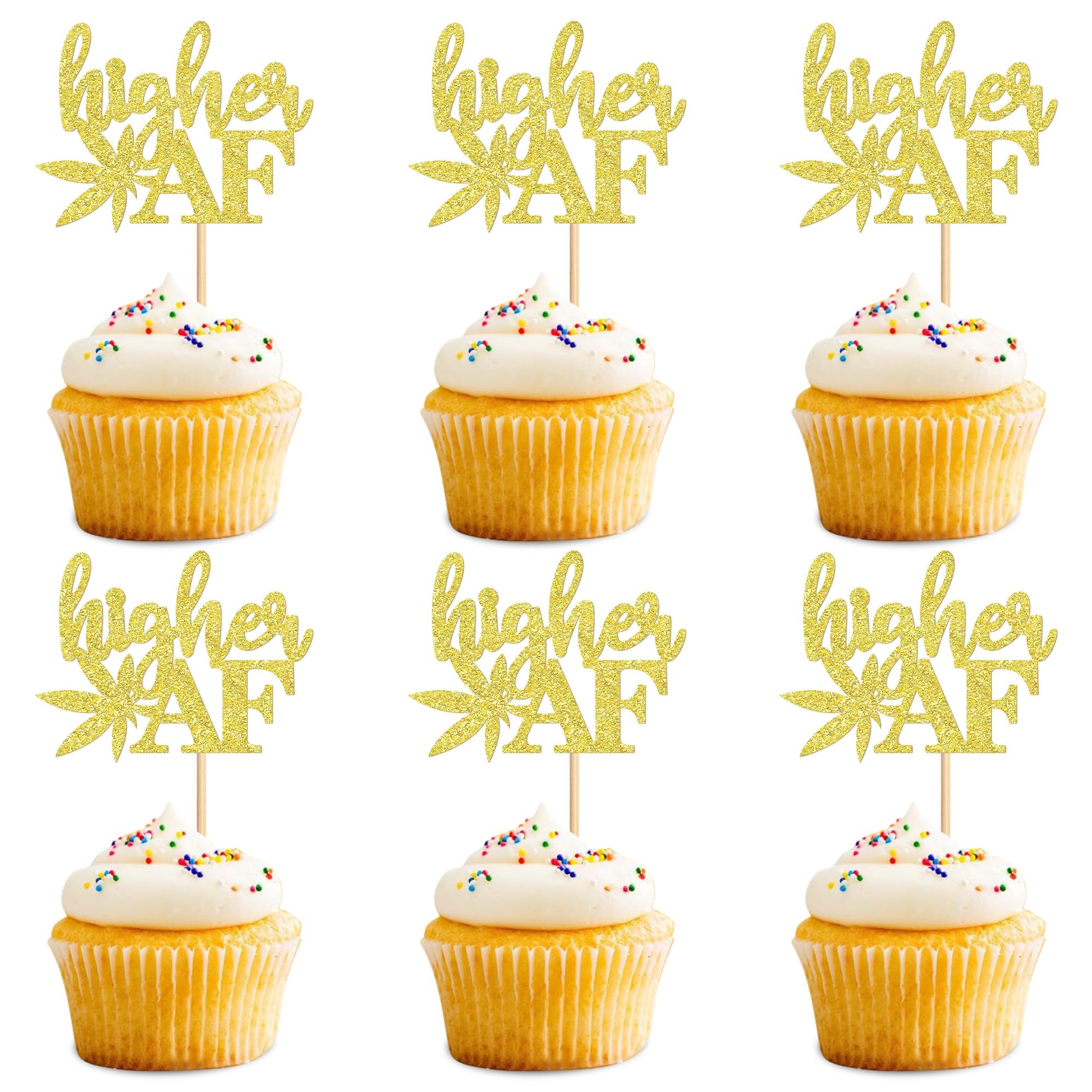 Ercadio Gold Glitter Cupcake Toppers - 24 Pcs Birthday Party Decorations Supplies