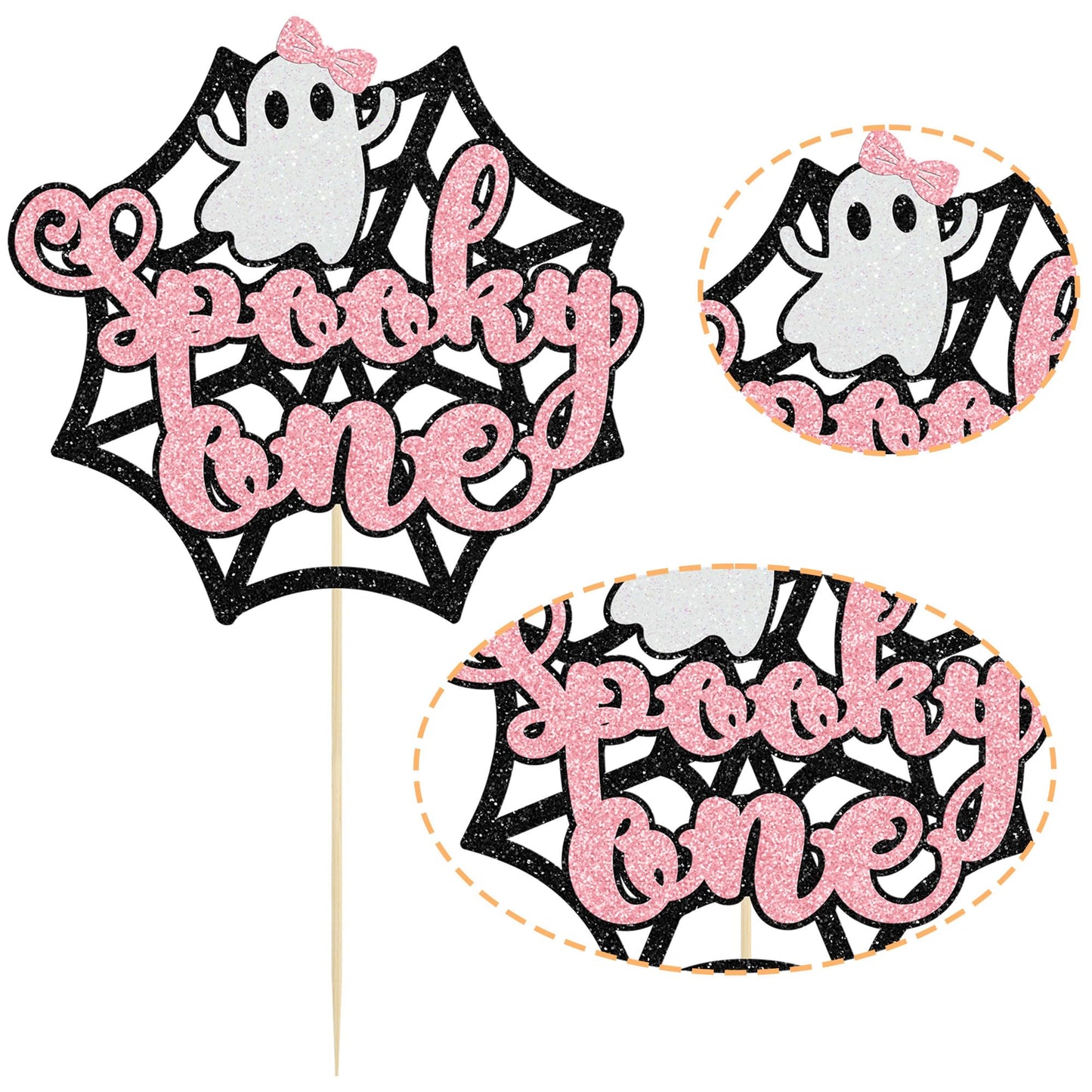 Gyufise 1Pc The Spooky One Cake Topper Pink Glitter The Spooky One Halloween Cake Picks 1St Birthday Cake Decorations For Hallow