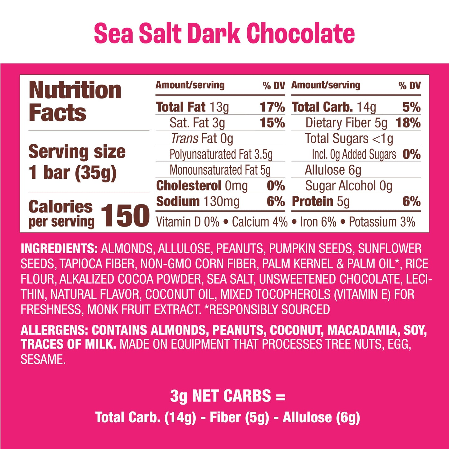 Munk Pack Keto Snack Bars, Sea Salt Dark Chocolate, Low Carb, 5g Protein, 1g Sugar, Gluten Free, 12 Count