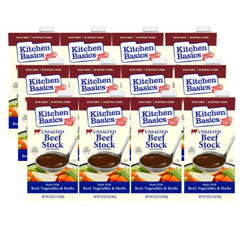 Kitchen Basics Unsalted Beef Stock, 32 oz (Pack of 12) - Gluten Free, No Artificial Flavors, Perfect for Cooking and Soups