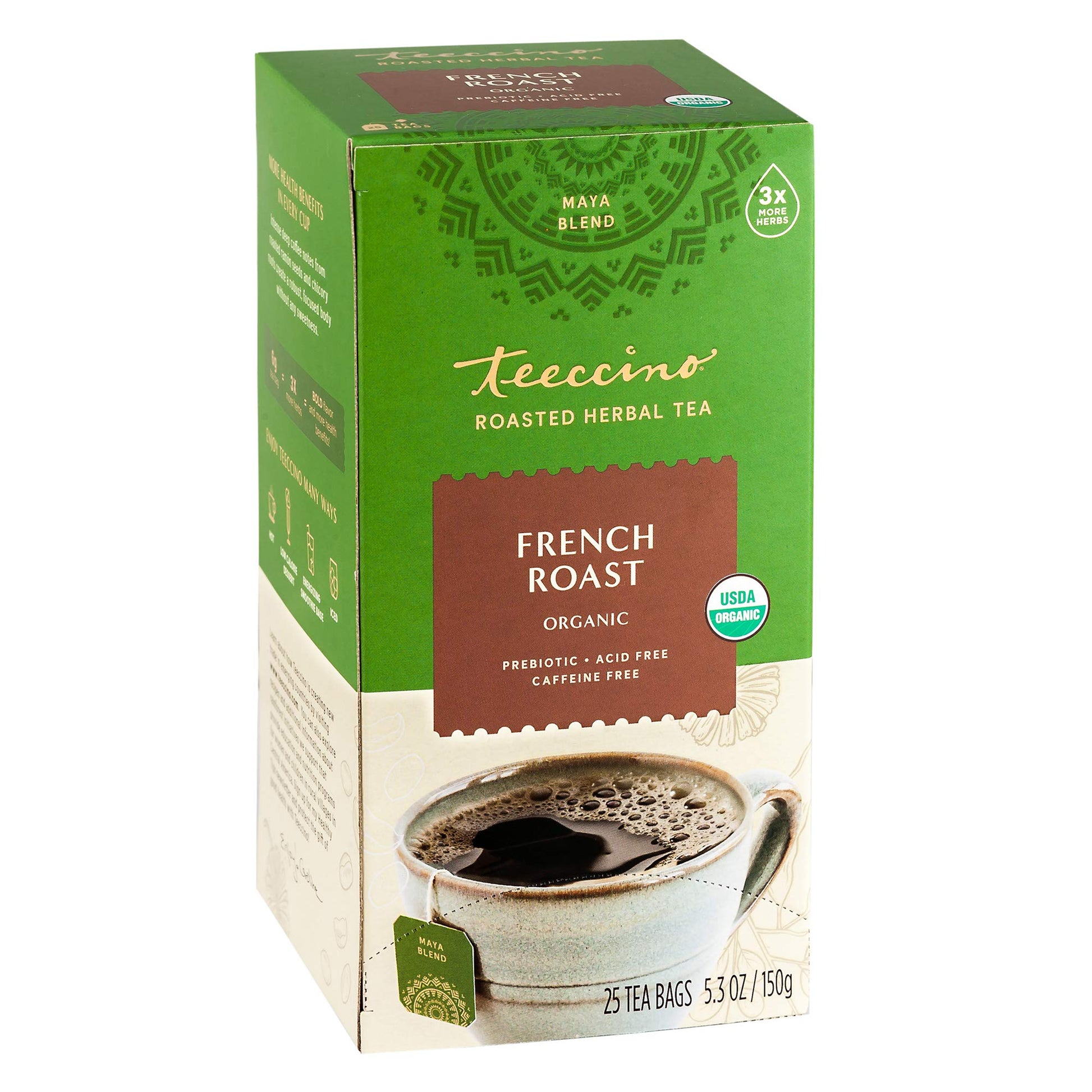 Teeccino French Roast Herbal Tea - Caffeine Free Coffee Alternative, 25 Tea Bags, 25 Count