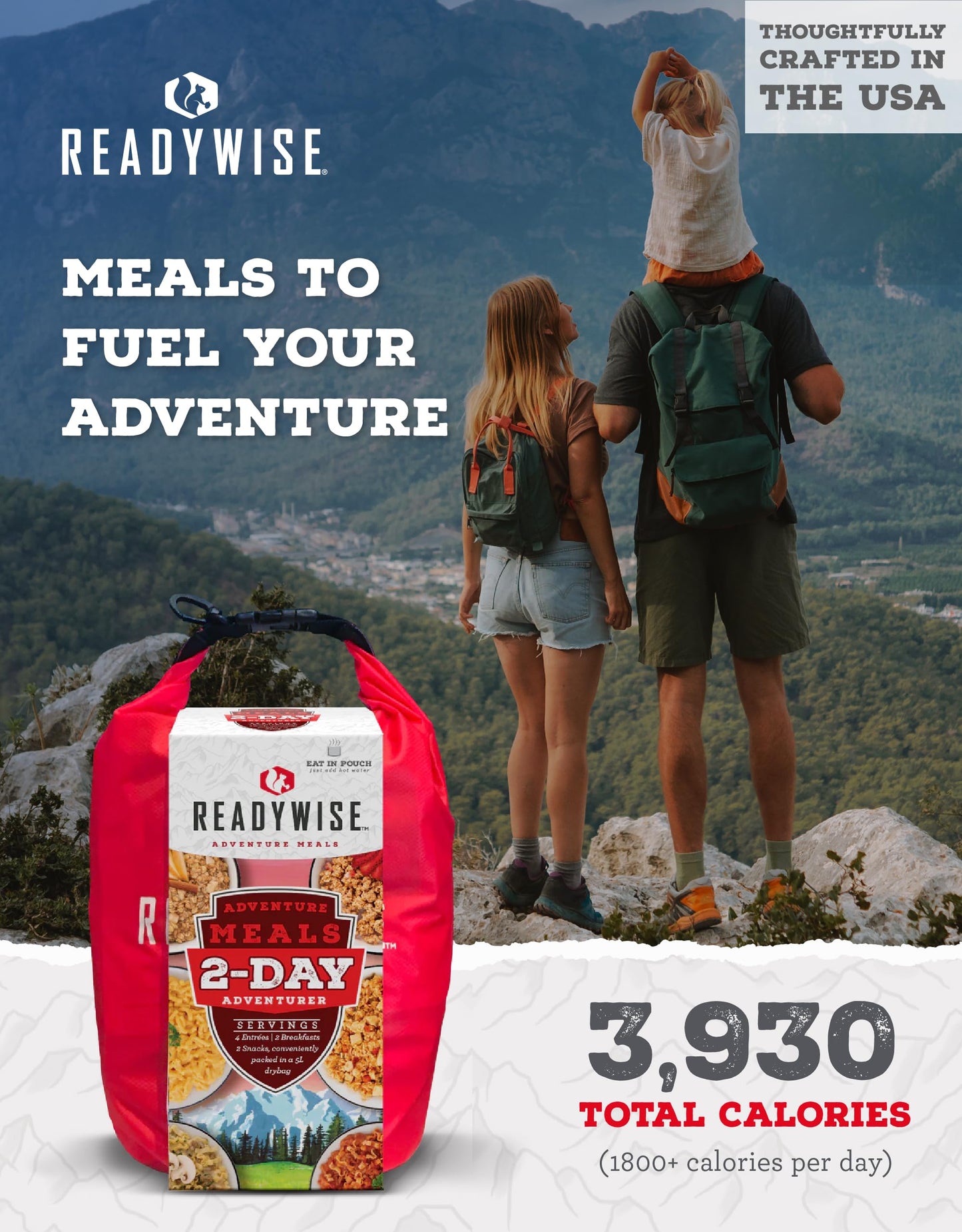Readywise 2-Day Adventure Bag | Freeze-Dried Backpacking & Camping Food | Waterproof Dry Bag | 23 Servings