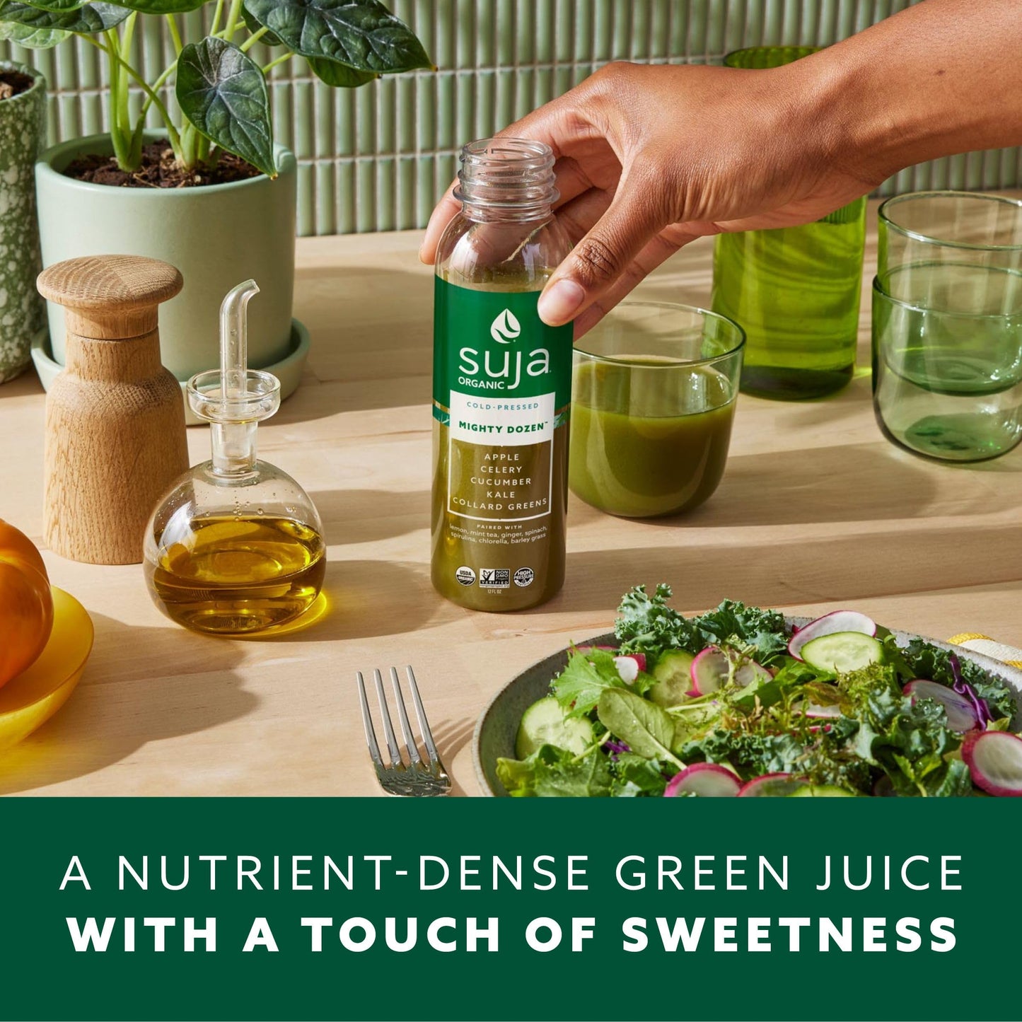 Suja Organic Mighty Dozen, Celery, Cucumber, Kale, Collard Greens, Apple, 12 Fl Oz Bottle
