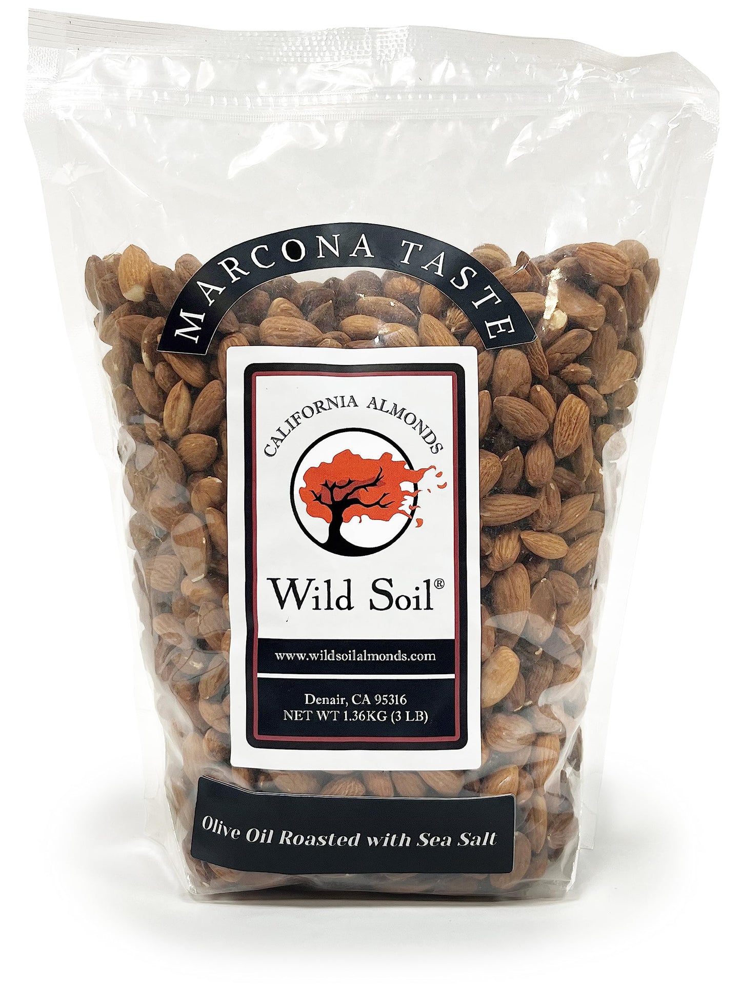 Wild Soil Almonds - Olive Oil Roasted, Sea Salt, Higher Protein, 3lb Pack