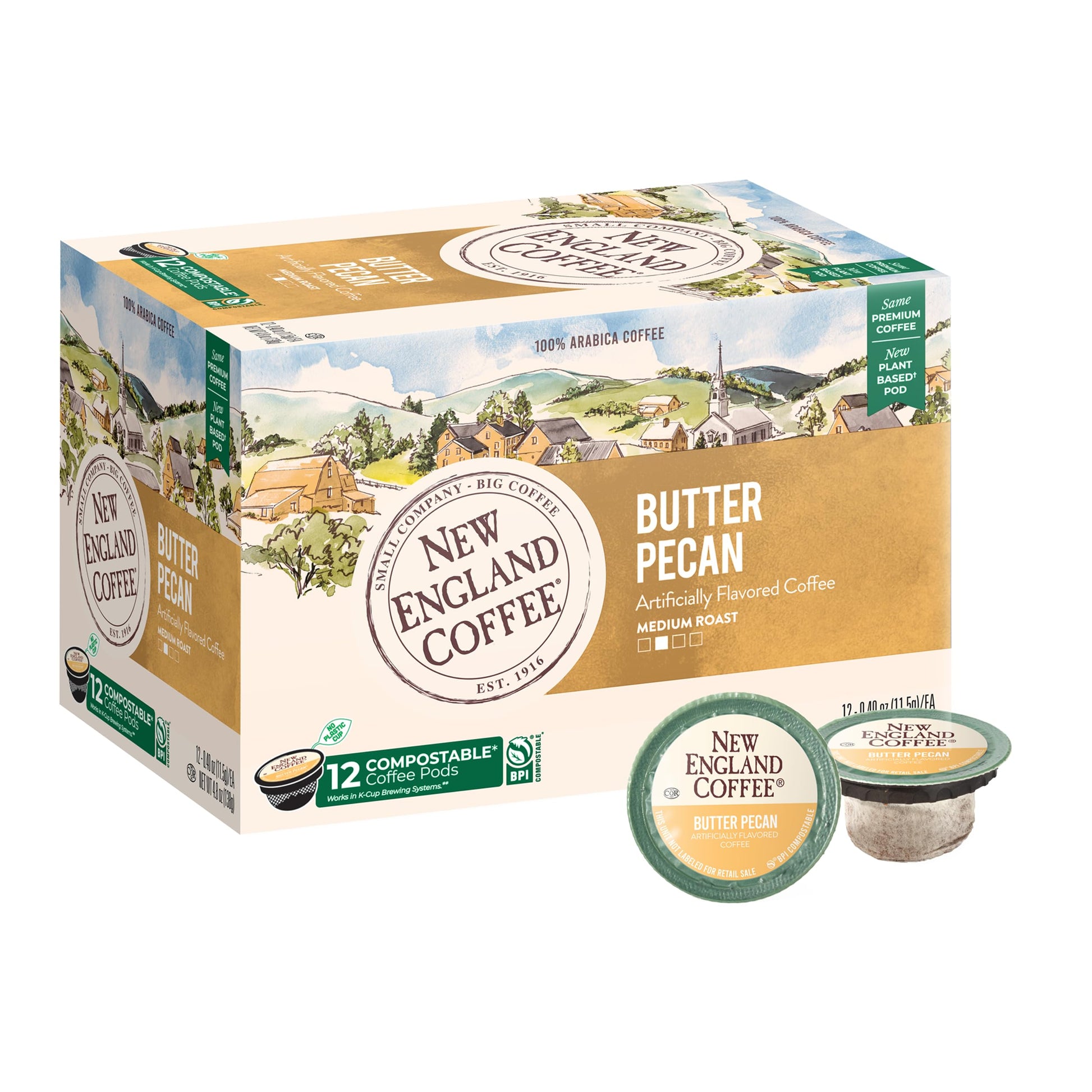 New England Coffee Butter Pecan Medium-Roast K-Cup Pods, 12 Count (Pack of 6), 0.8 Ounce Each, Rich & Buttery Flavor