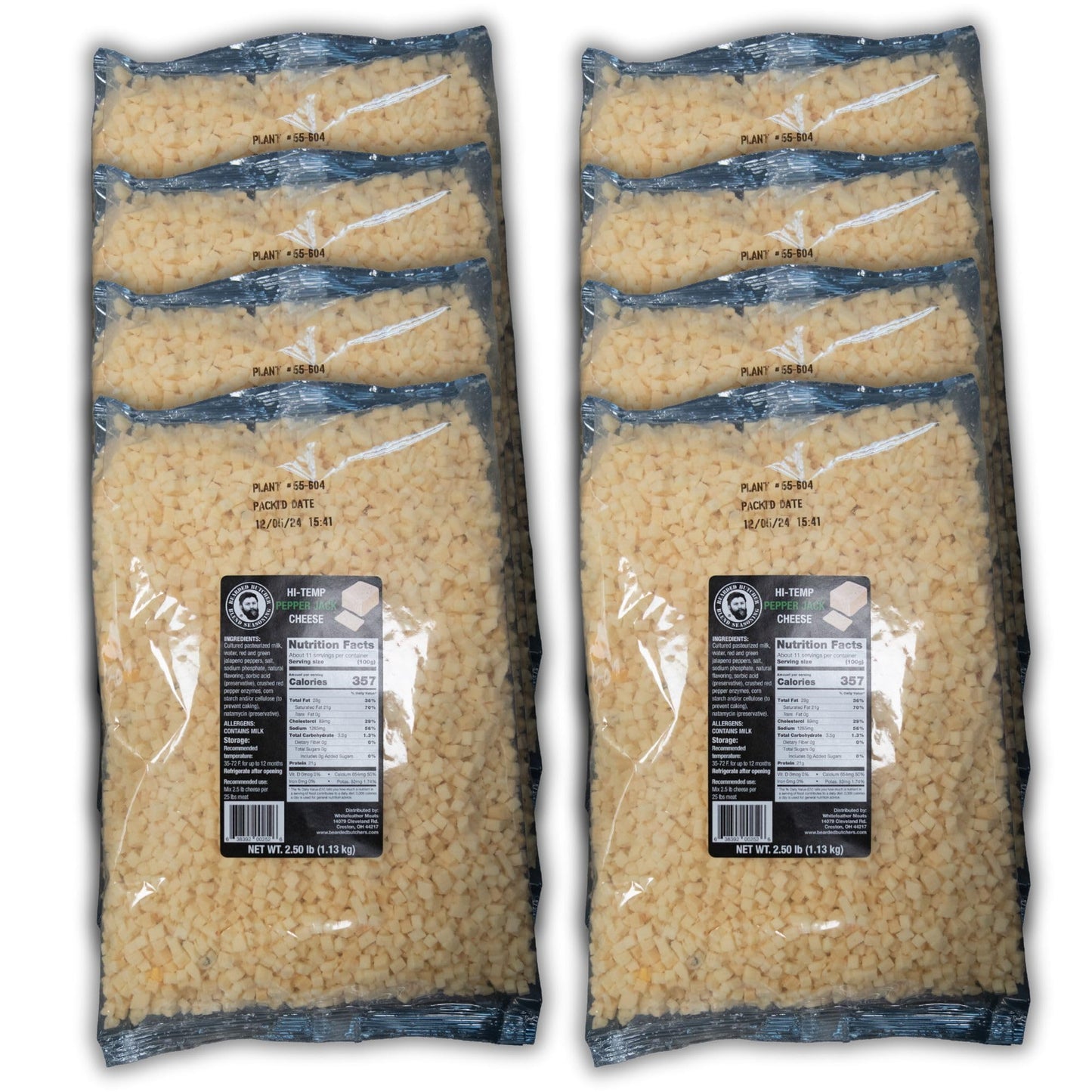 BEARDED BUTCHER HIGH-TEMP CHEESE, Pepper Jack, 2.5 lb Bags, Case of 8, Shelf-Stable, Ideal for Sausage Making and Burgers