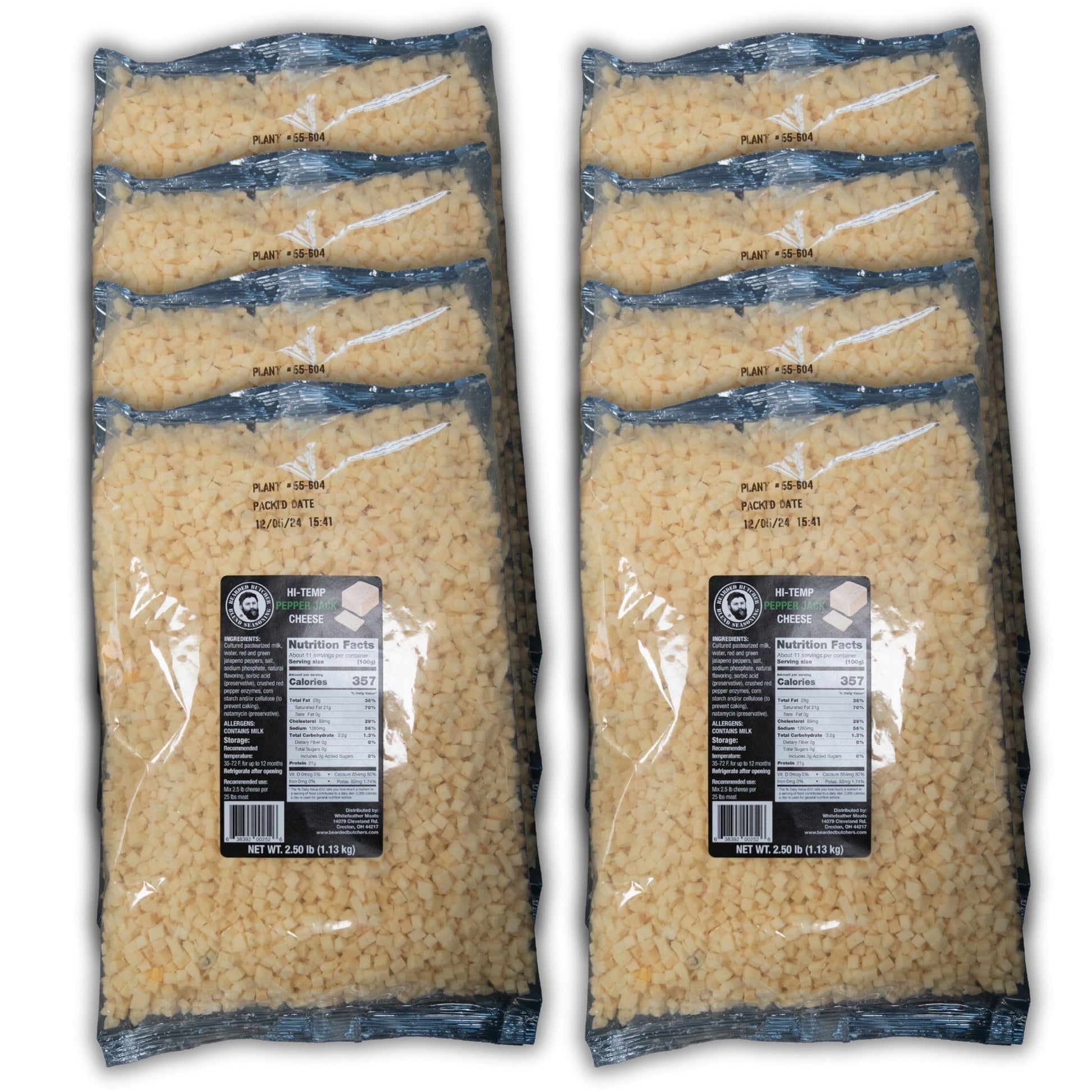 BEARDED BUTCHER HIGH-TEMP CHEESE, Pepper Jack, 2.5 lb Bags, Case of 8, Shelf-Stable, Ideal for Sausage Making and Burgers