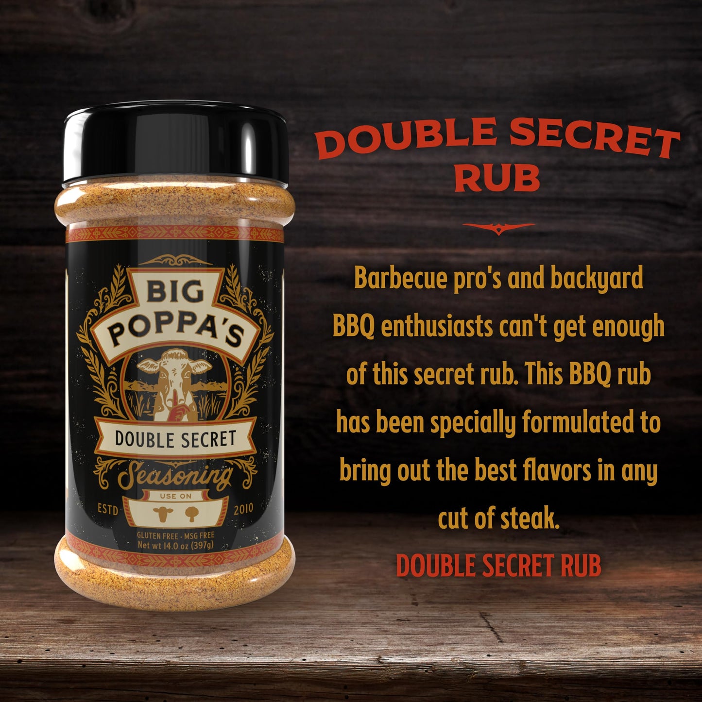 Big Poppa Smokers Double Secret Steak Rub - 3 Pack Bundle, 14 Ounce Each
