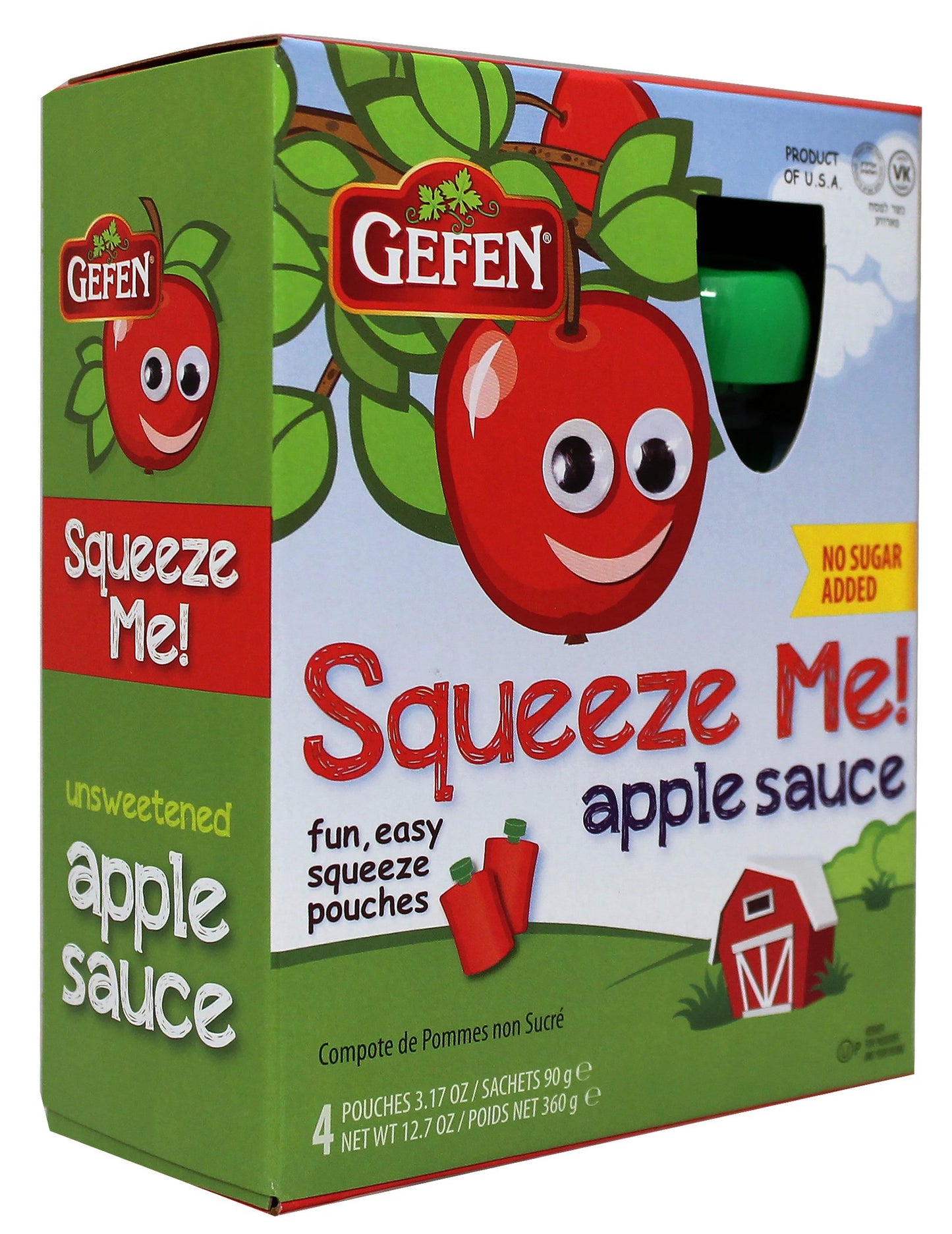 Gefen, Squeeze Me! All Natural Squeezable Applesauce, 3.17oz (12 Pack) No Sugar Added | Grab & Go | Certified Kosher (Including