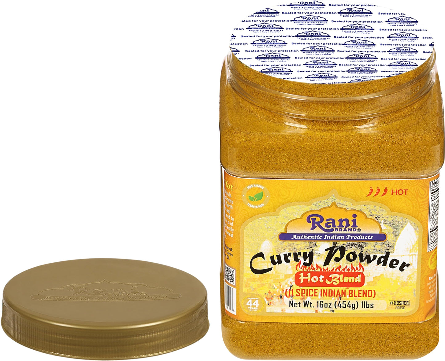 Rani Curry Powder Hot (11-Spice Authentic Indian Blend) 16oz (1lb) 454g PET Jar ~ All Natural | Salt-Free | Vegan | No Colors |
