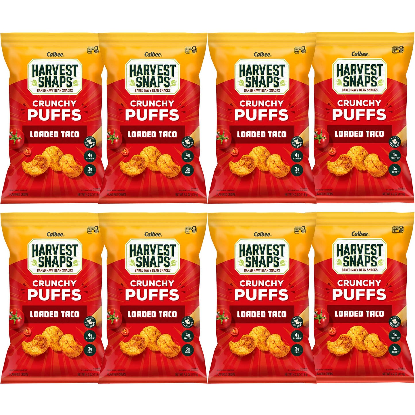 Harvest Snaps Veggie Chips (Loaded Taco Crunchy Puffs) | Powered By Plant Protein, Gluten Free, Non-Gmo Baked Vegetable Crisps |
