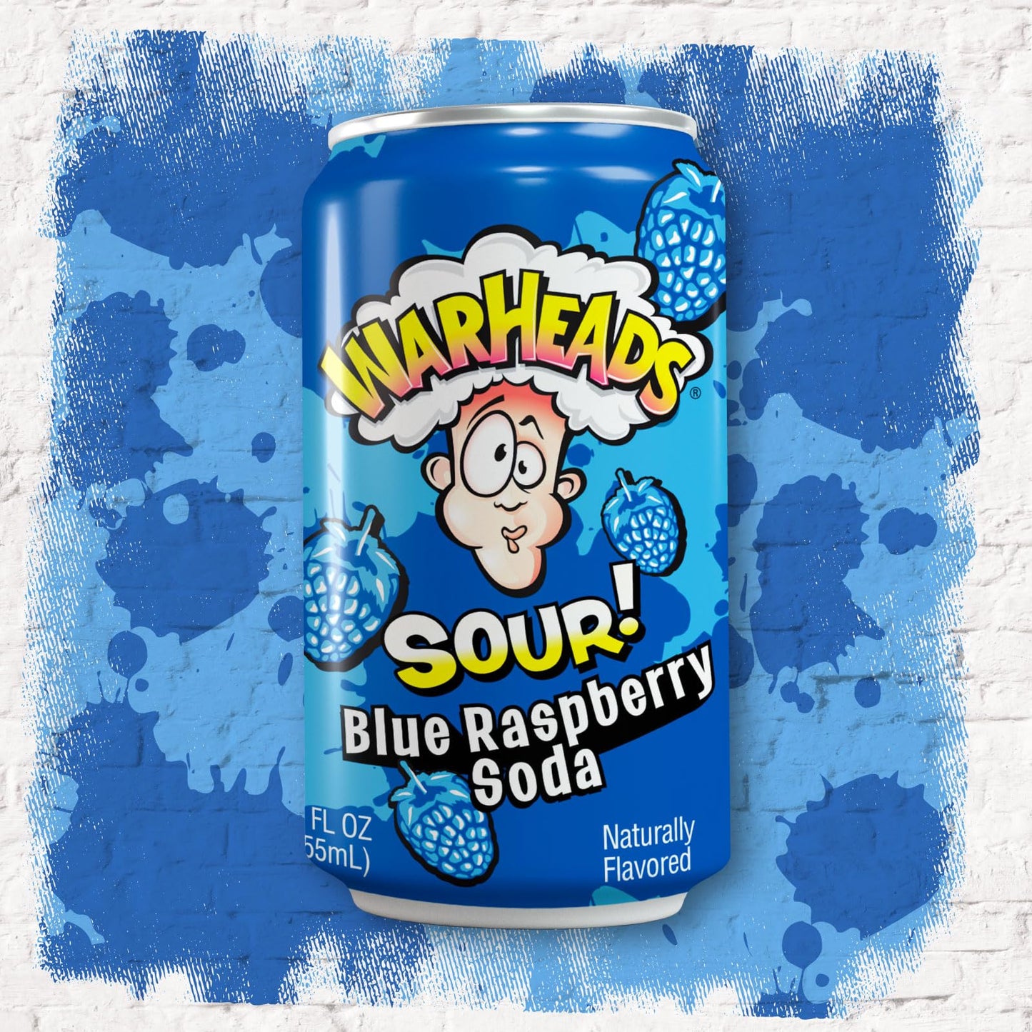 Warheads Soda - Sour Fruity Soda, Blue Raspberry Flavor, 12 Fl Oz Cans, Pack of 12
