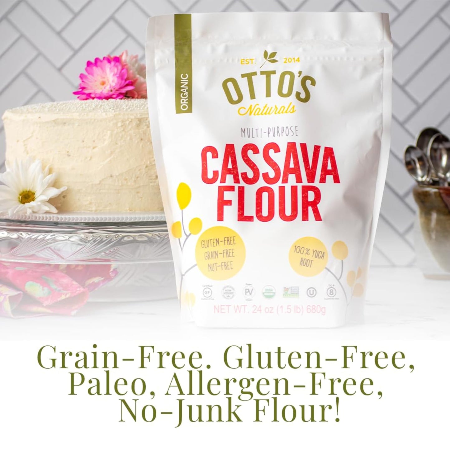 OttoS Naturals Organic Multi-Purpose Cassava Flour, Gluten-Free, Grain, Nut And Gum-Free, 1-To-1 Wheat Alternative, Paleo, Aip,