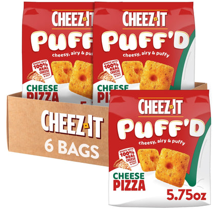 Cheez-It Puff d Cheesy Baked Snacks, Puffed Crackers, Lunch Snacks, Cheese Pizza (6 Bags)