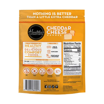 Healthier Comforts Cheddar Cheese Powder (7 Oz) | Premium Yellow Cheddar | Batch Tested Gluten Free, Kosher, No Artificial Dyes
