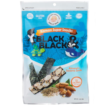 UNCLE NICK Korean Super Snacks - Black & Black Seaweed Snack with Almond and Sesame Seeds 1oz (Pack of 6)