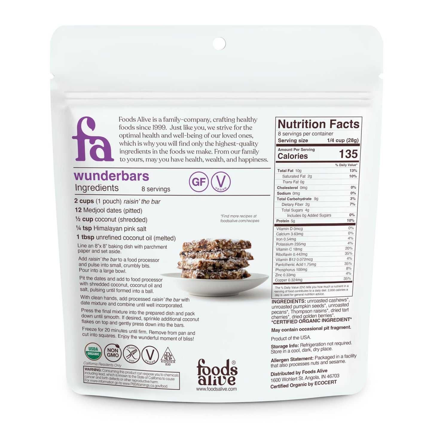 Foods Alive Raisin the Bar Trail Mix 8oz - Organic and Kosher Raisin-Berry Blend of Cashews, Pecans, and Pumpkin Seeds