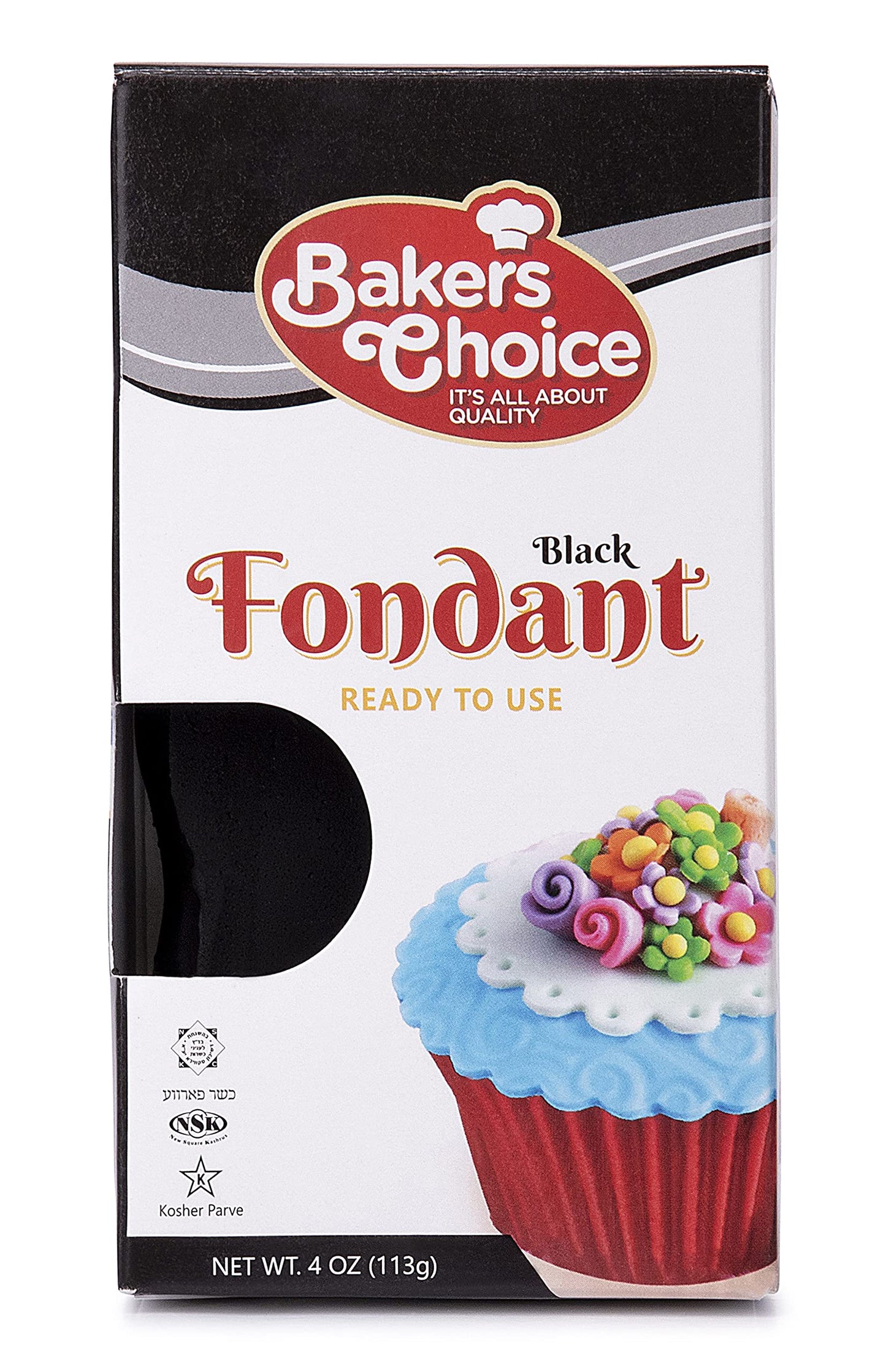 Bakers Choice Black Fondant Icing - Ready to Use Cake Decorating Frosting - 4 oz - Dairy Free, Nut Free