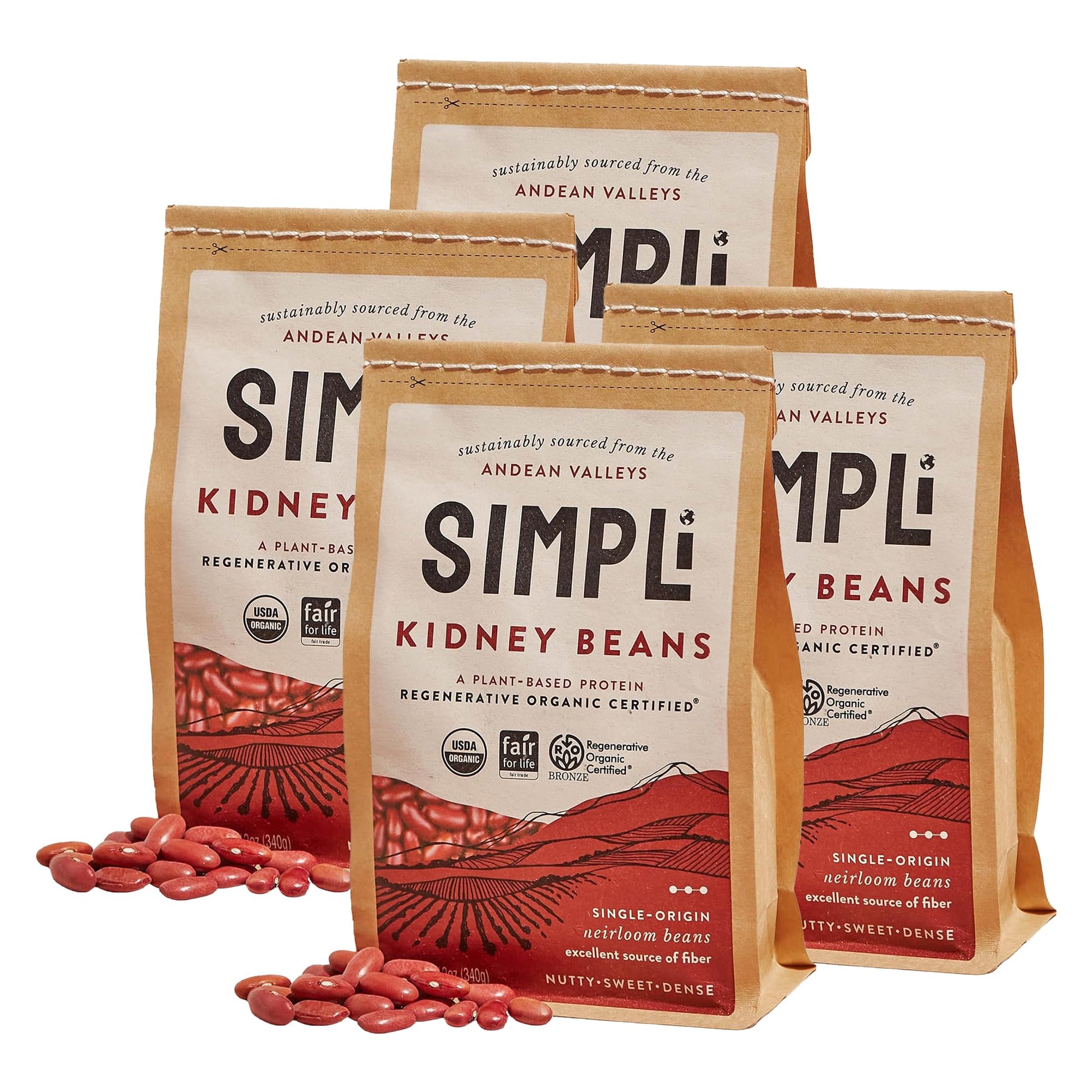 Simpli Regenerative Organic Certified Kidney Beans  Organic Red Kidney Beans High In Fiber And Plant-Based Protein  Rich In Iron And Antioxidants For Immune Suppo  (4 Pack  12 Oz Each)